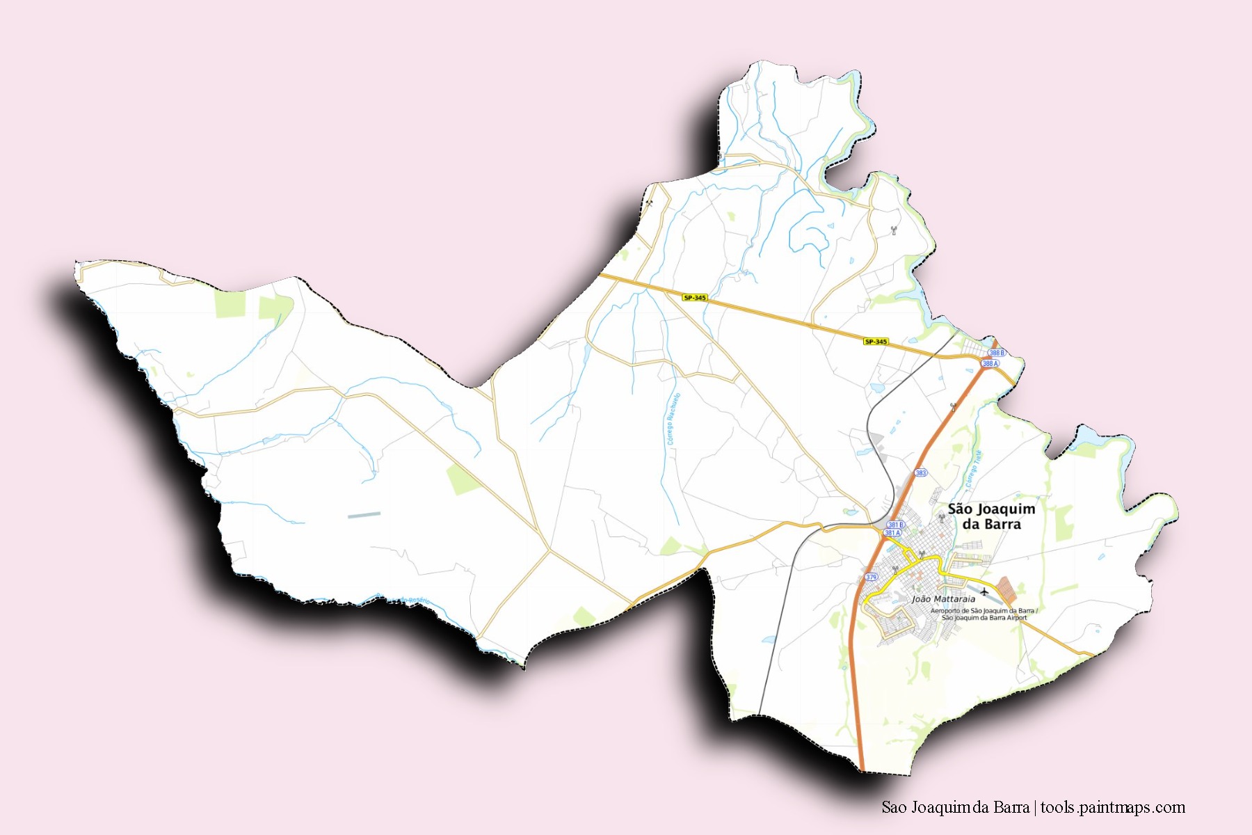 Sao Joaquim da Barra neighborhoods and villages map with 3D shadow effect