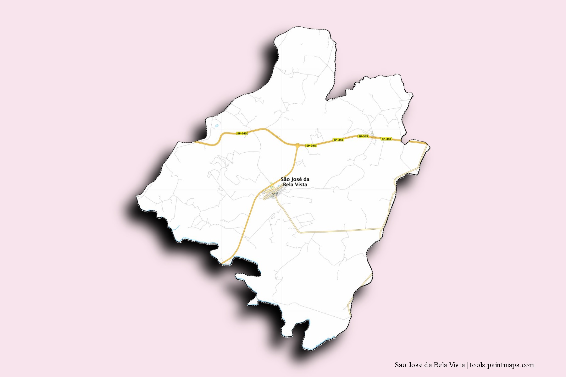 Mapa de barrios y pueblos de Sao Jose da Bela Vista con efecto de sombra 3D