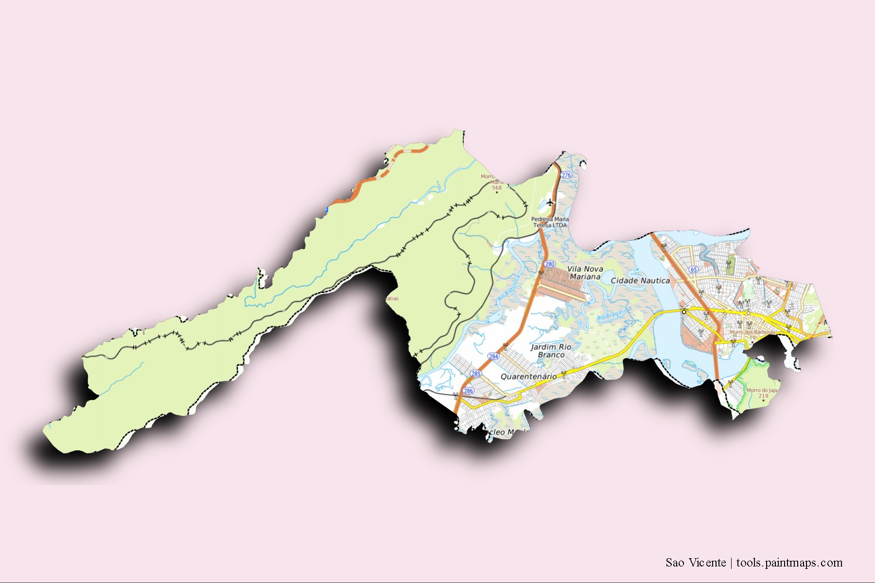 Sao Vicente neighborhoods and villages map with 3D shadow effect