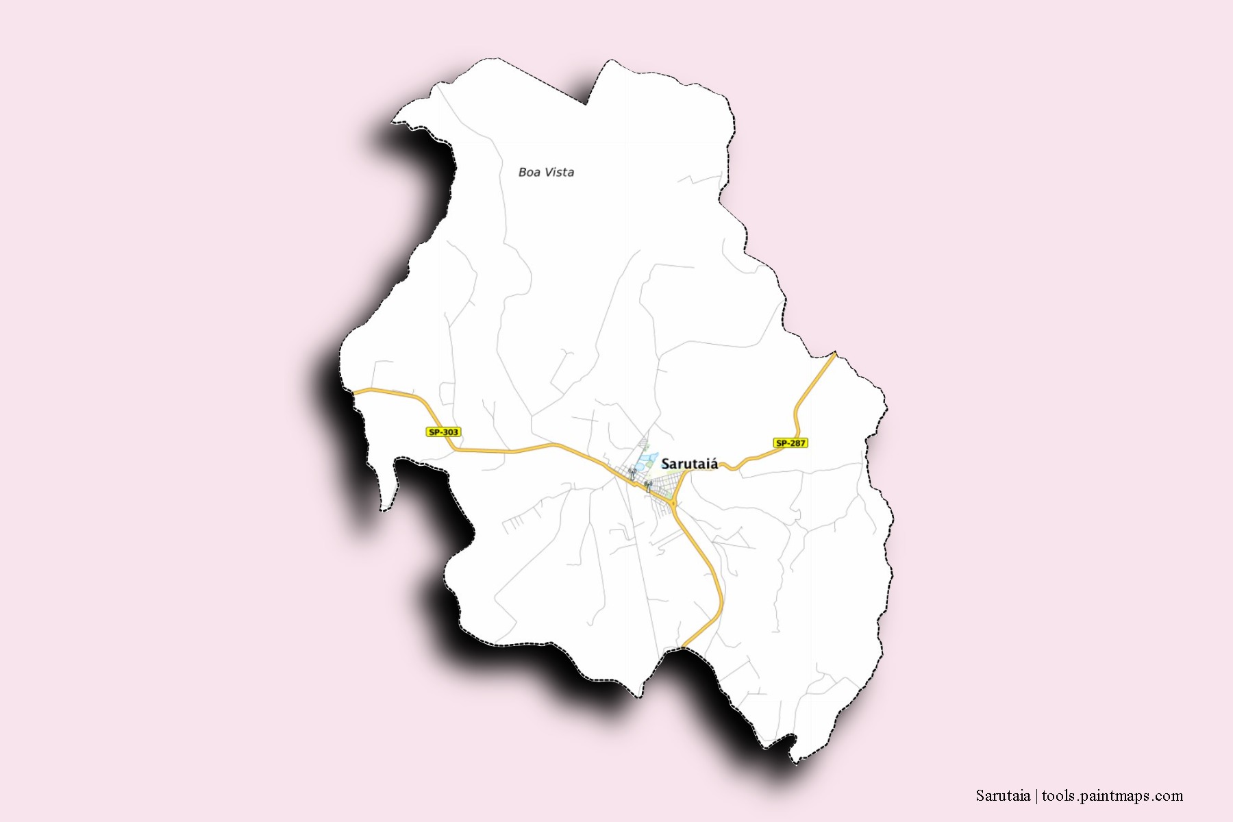 Mapa de barrios y pueblos de Sarutaia con efecto de sombra 3D