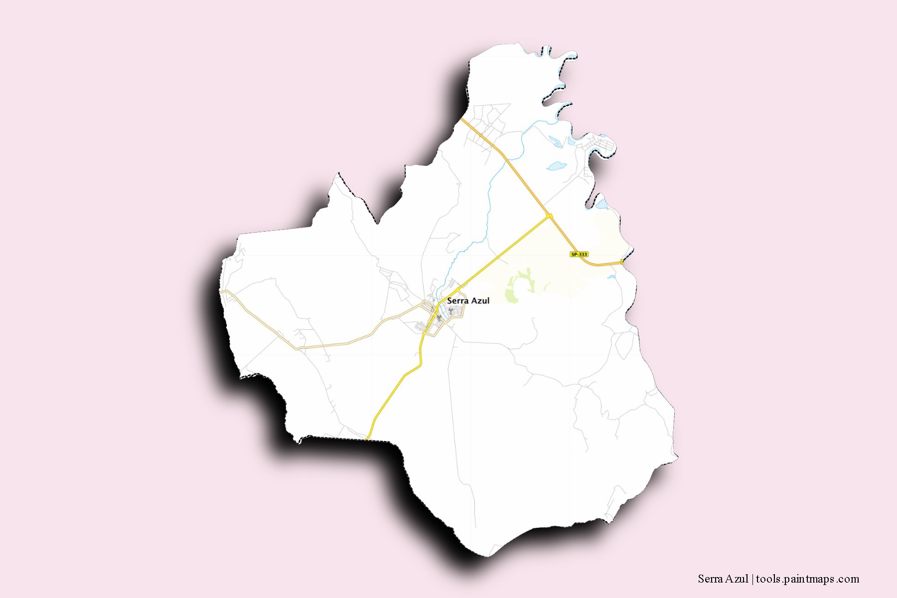 Mapa de barrios y pueblos de Serra Azul con efecto de sombra 3D