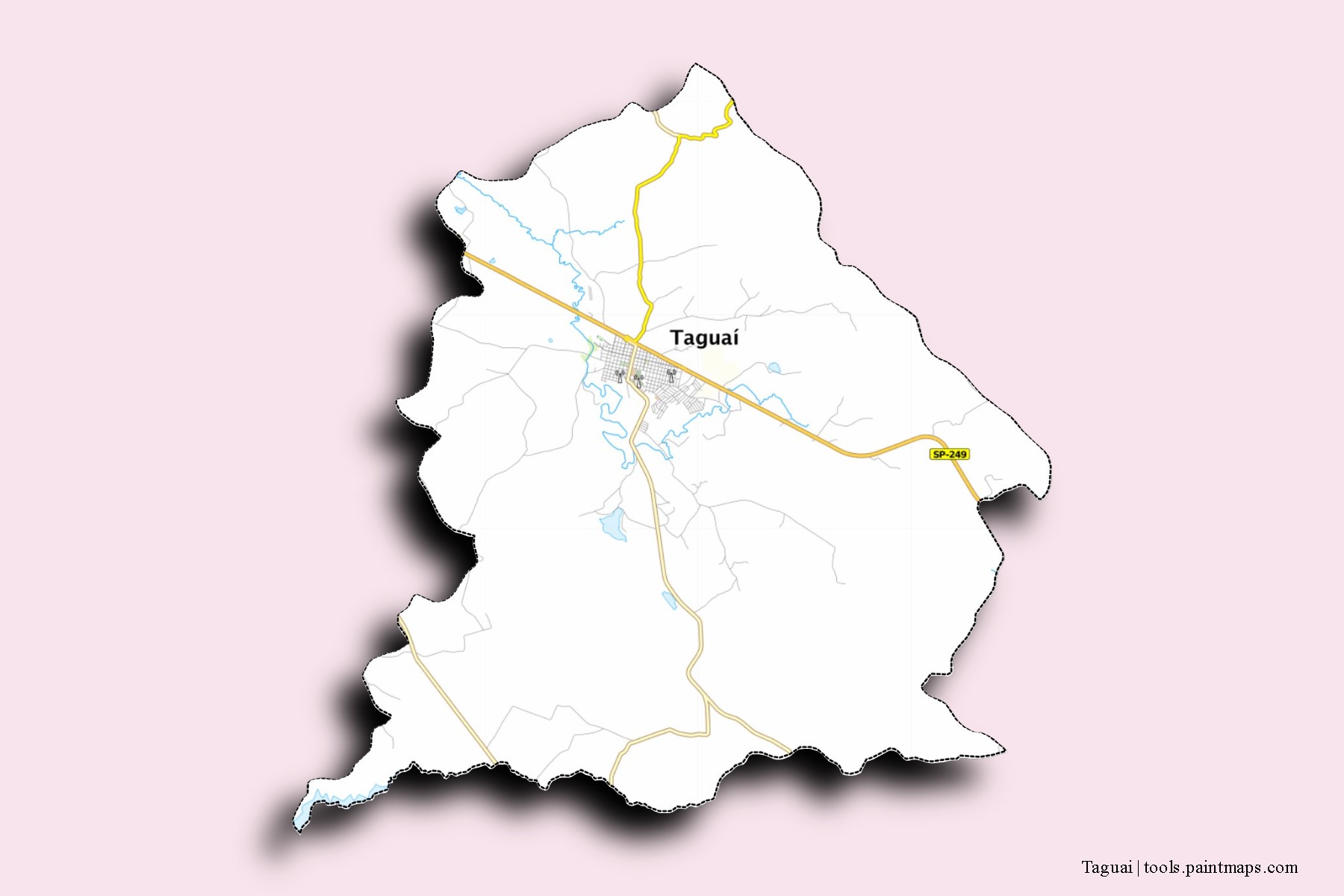 Mapa de barrios y pueblos de Taguai con efecto de sombra 3D