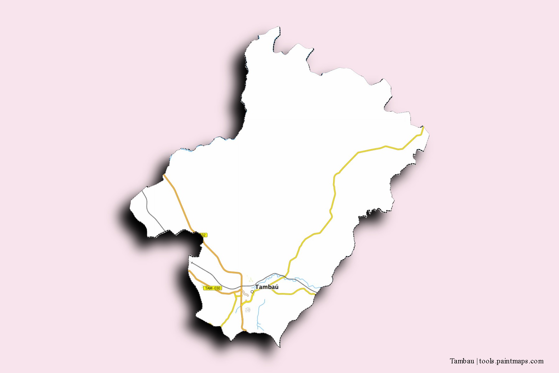 Mapa de barrios y pueblos de Tambau con efecto de sombra 3D