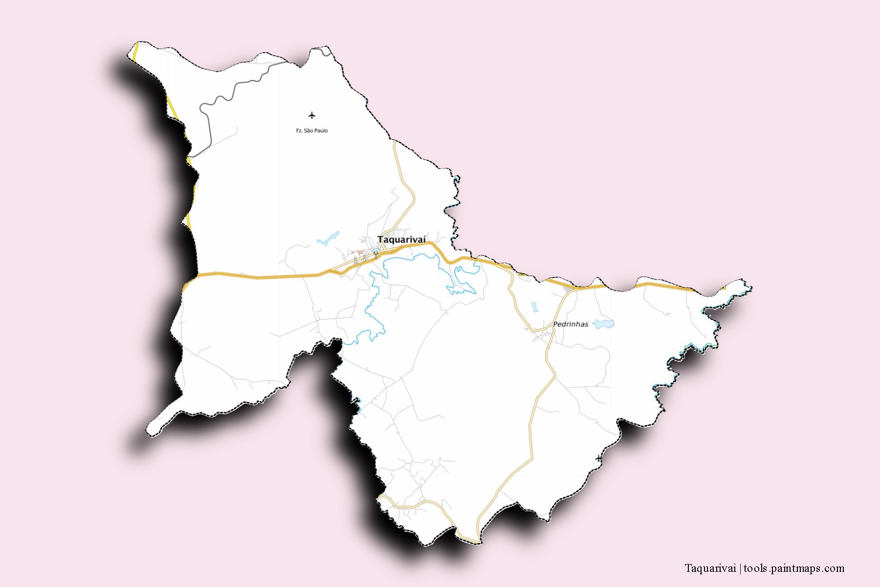 Taquarivai neighborhoods and villages map with 3D shadow effect