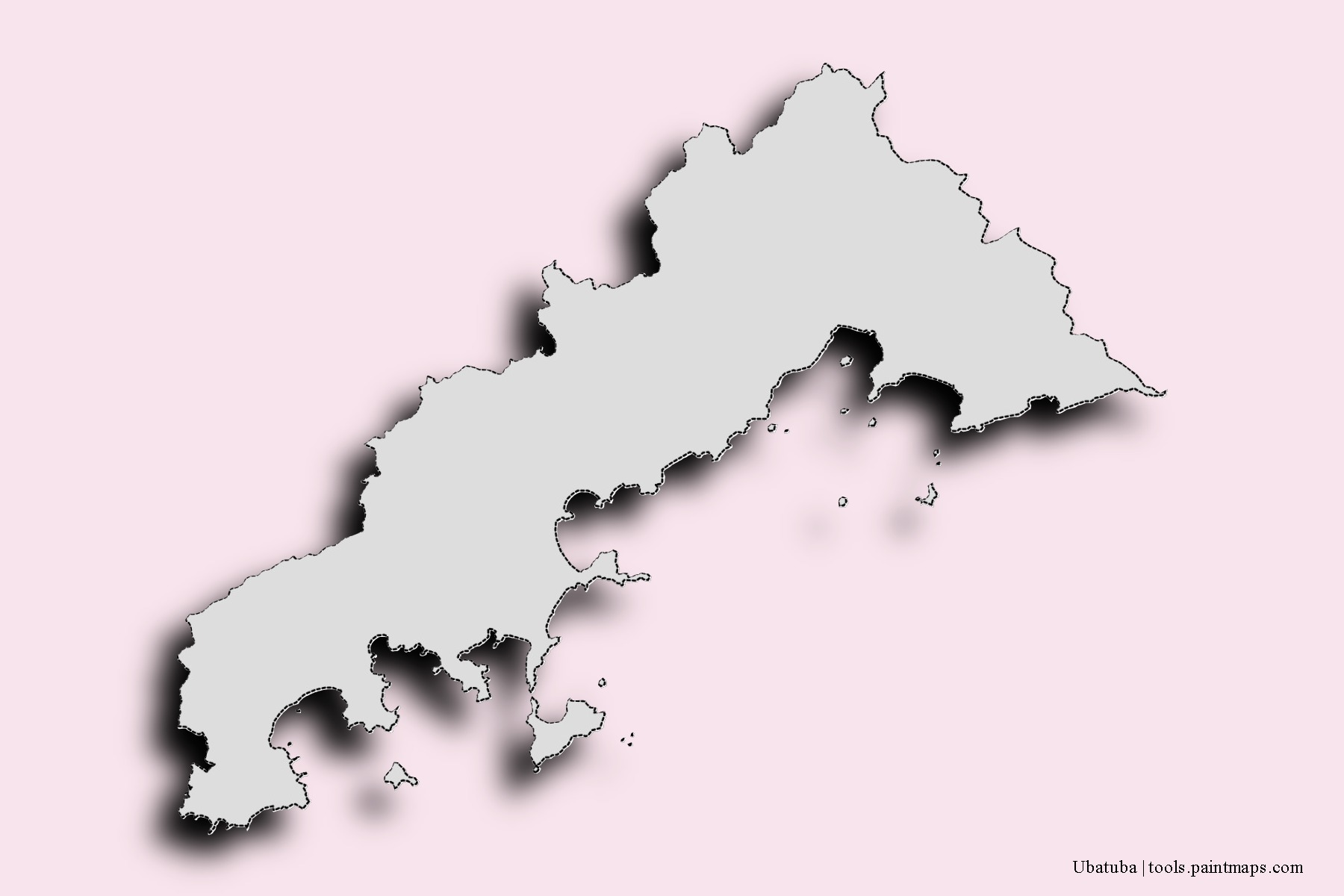 Mapa de barrios y pueblos de Ubatuba con efecto de sombra 3D