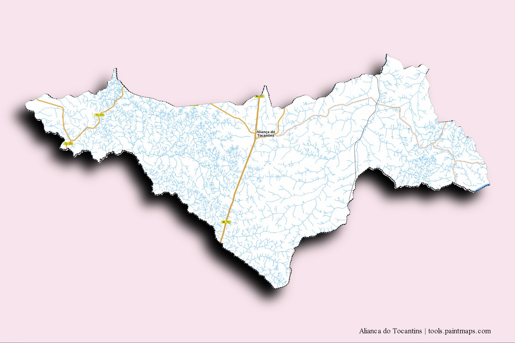 3D gölge efektli Alianca do Tocantins mahalleleri ve köyleri haritası