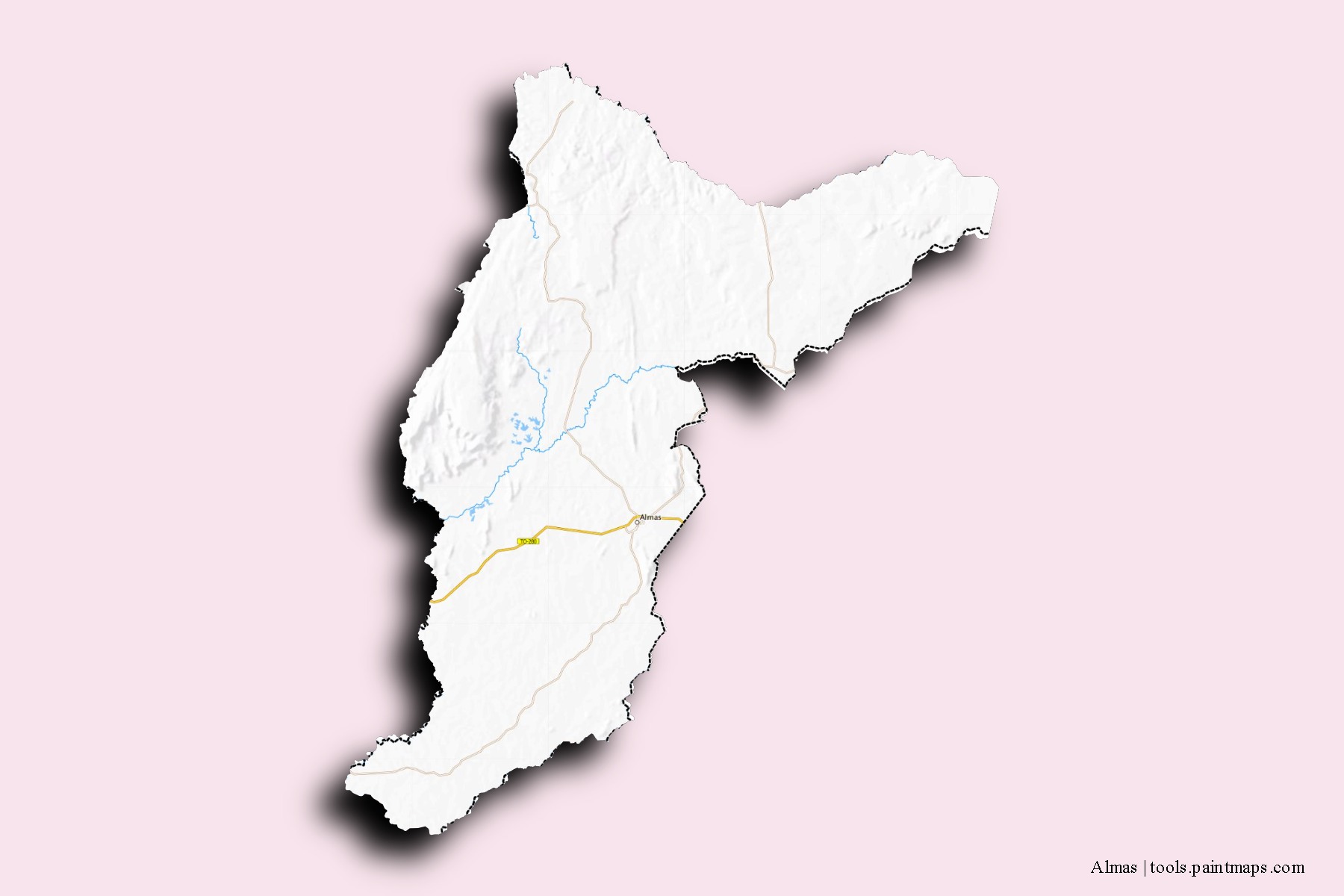 Mapa de barrios y pueblos de Almas con efecto de sombra 3D