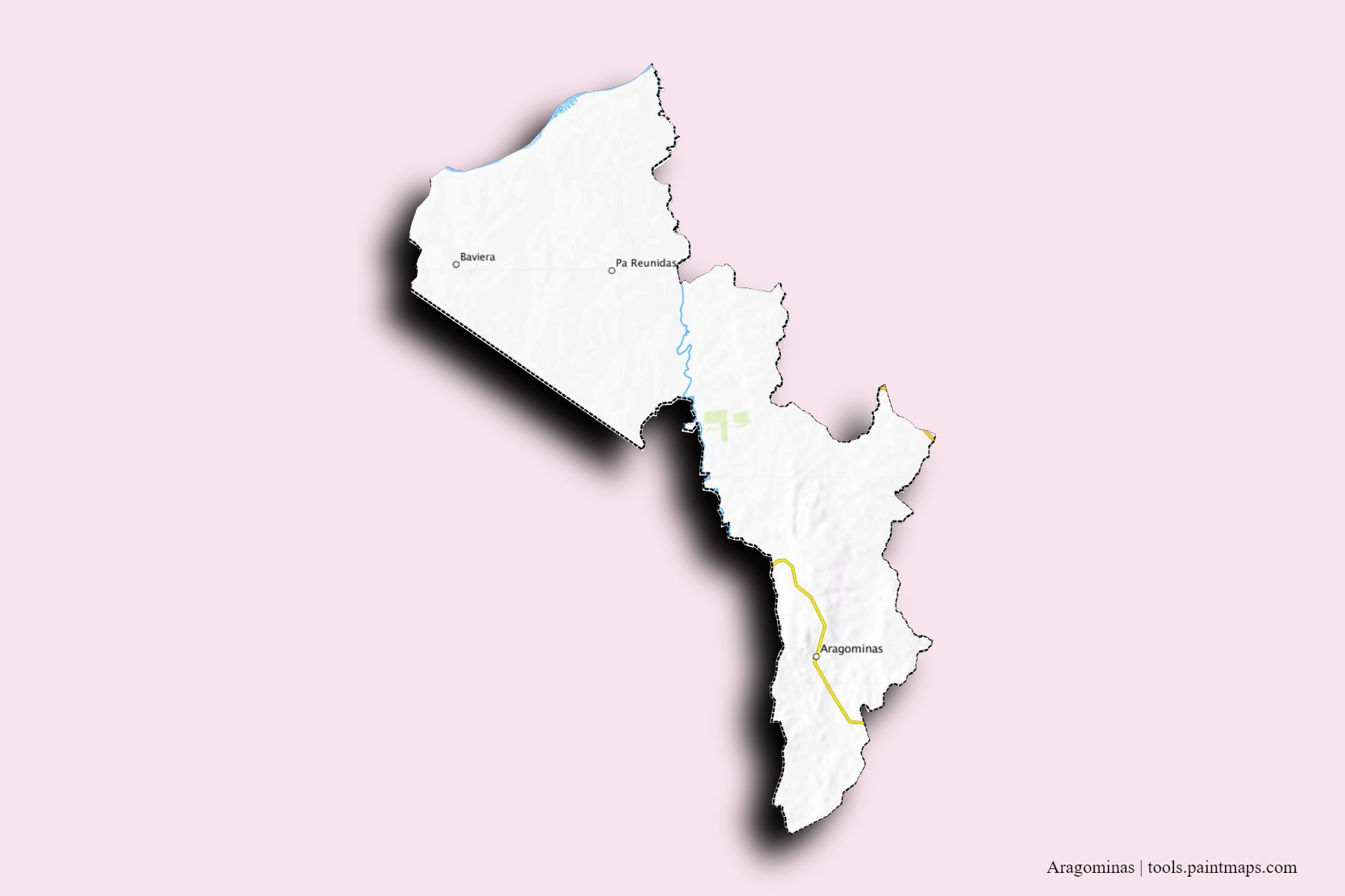 Mapa de barrios y pueblos de Aragominas con efecto de sombra 3D