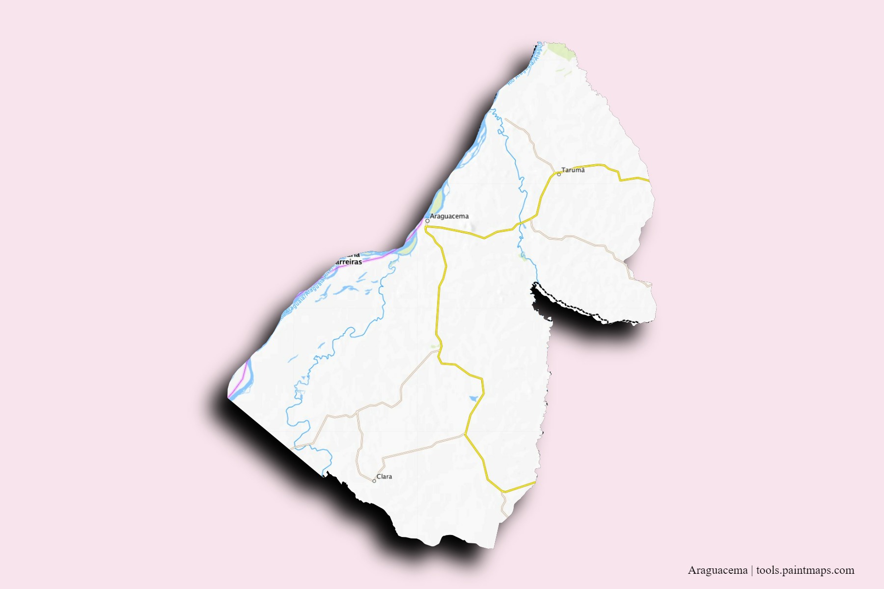 Mapa de barrios y pueblos de Araguacema con efecto de sombra 3D