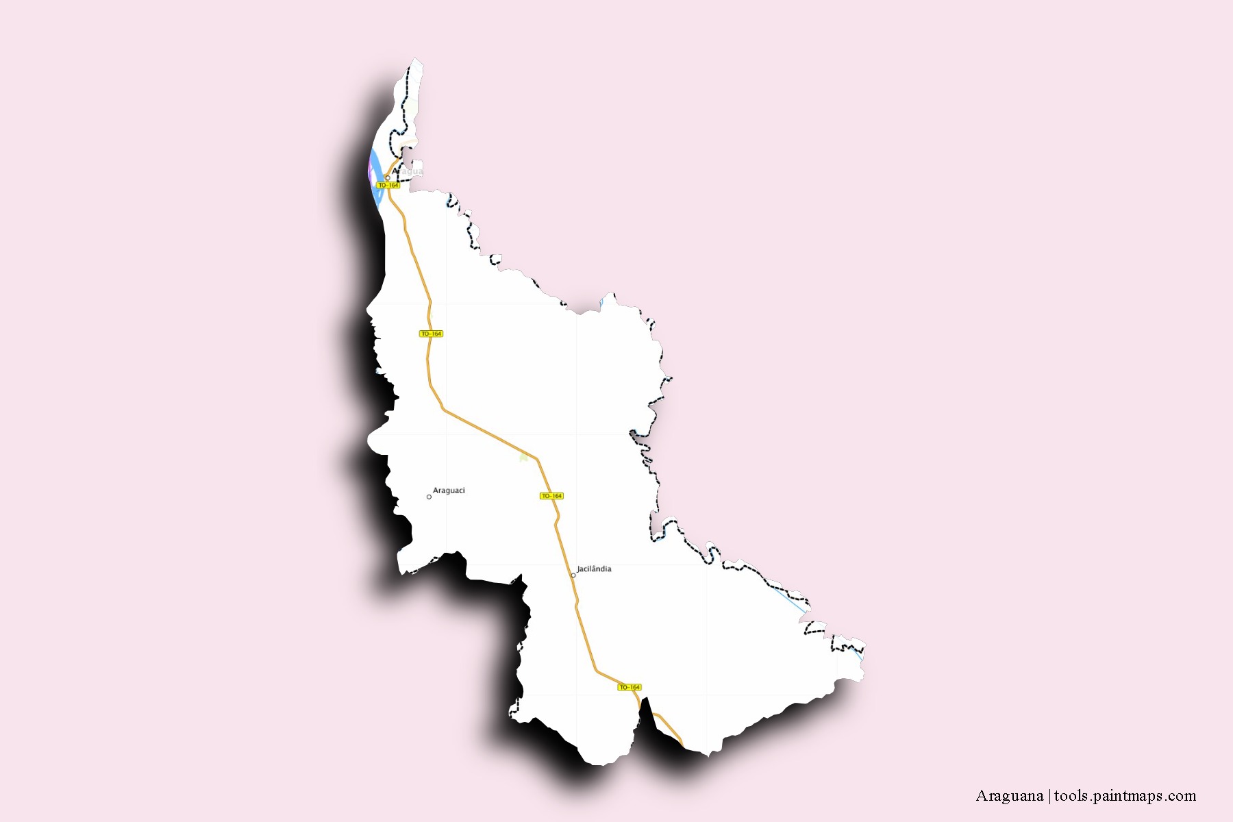 Mapa de barrios y pueblos de Araguana con efecto de sombra 3D