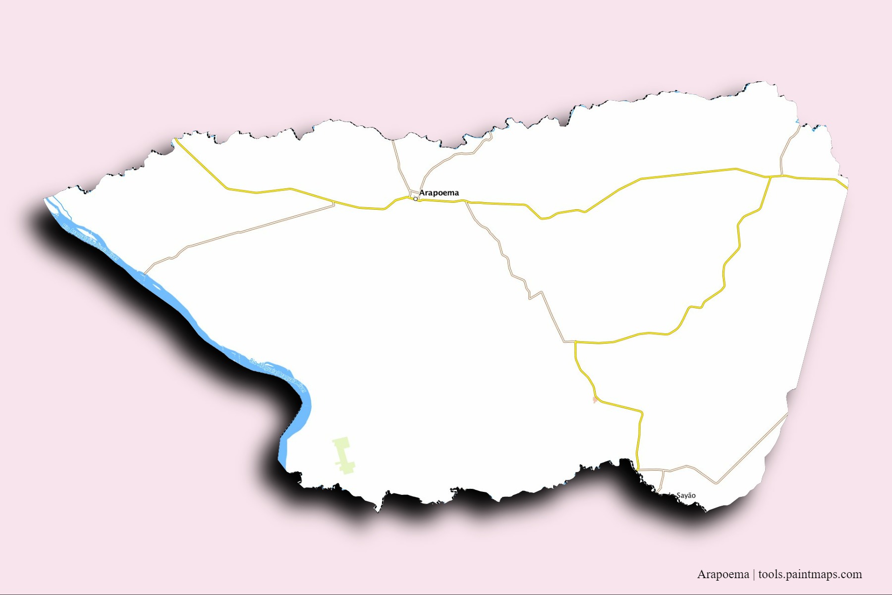 Mapa de barrios y pueblos de Arapoema con efecto de sombra 3D