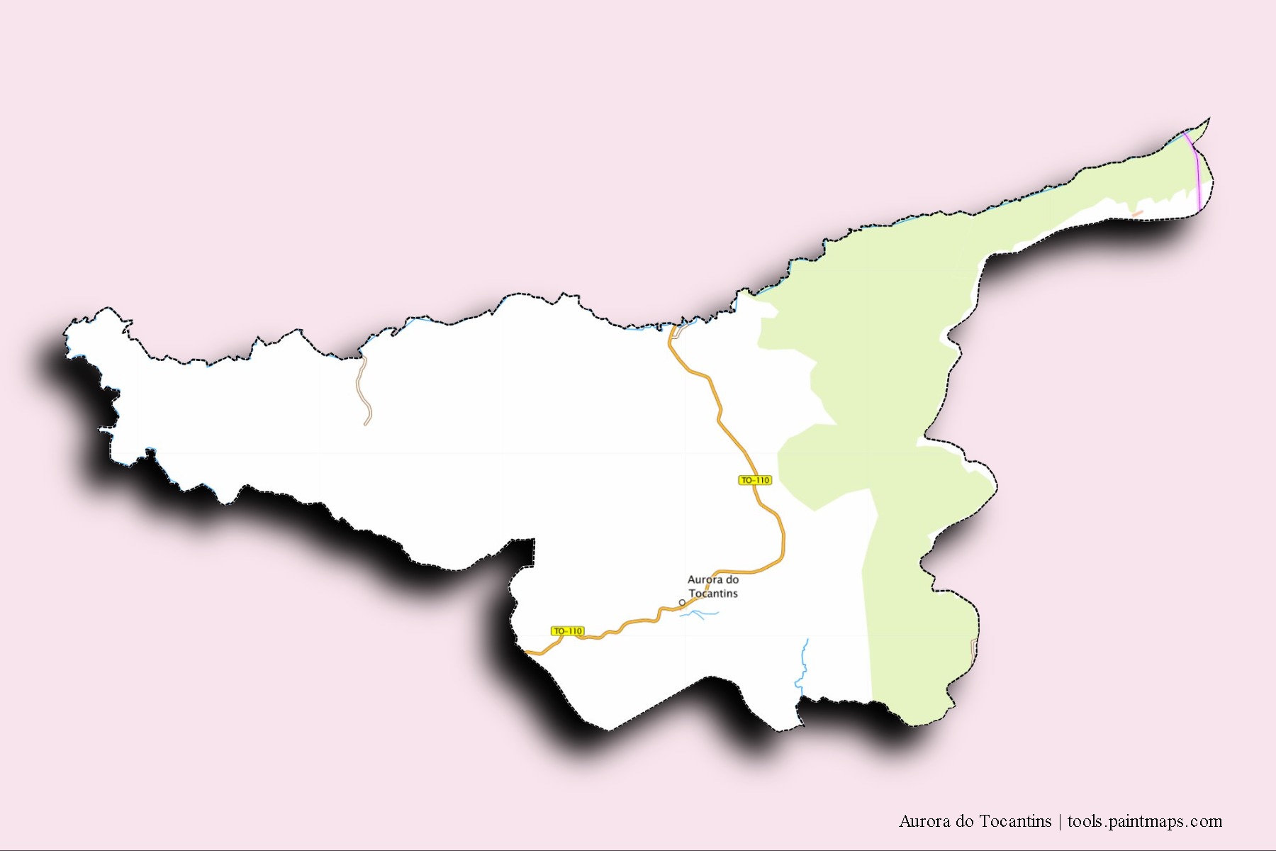 Mapa de barrios y pueblos de Aurora do Tocantins con efecto de sombra 3D