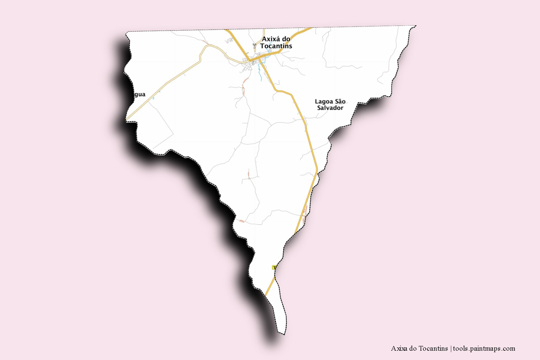 Mapa de barrios y pueblos de Axixa do Tocantins con efecto de sombra 3D