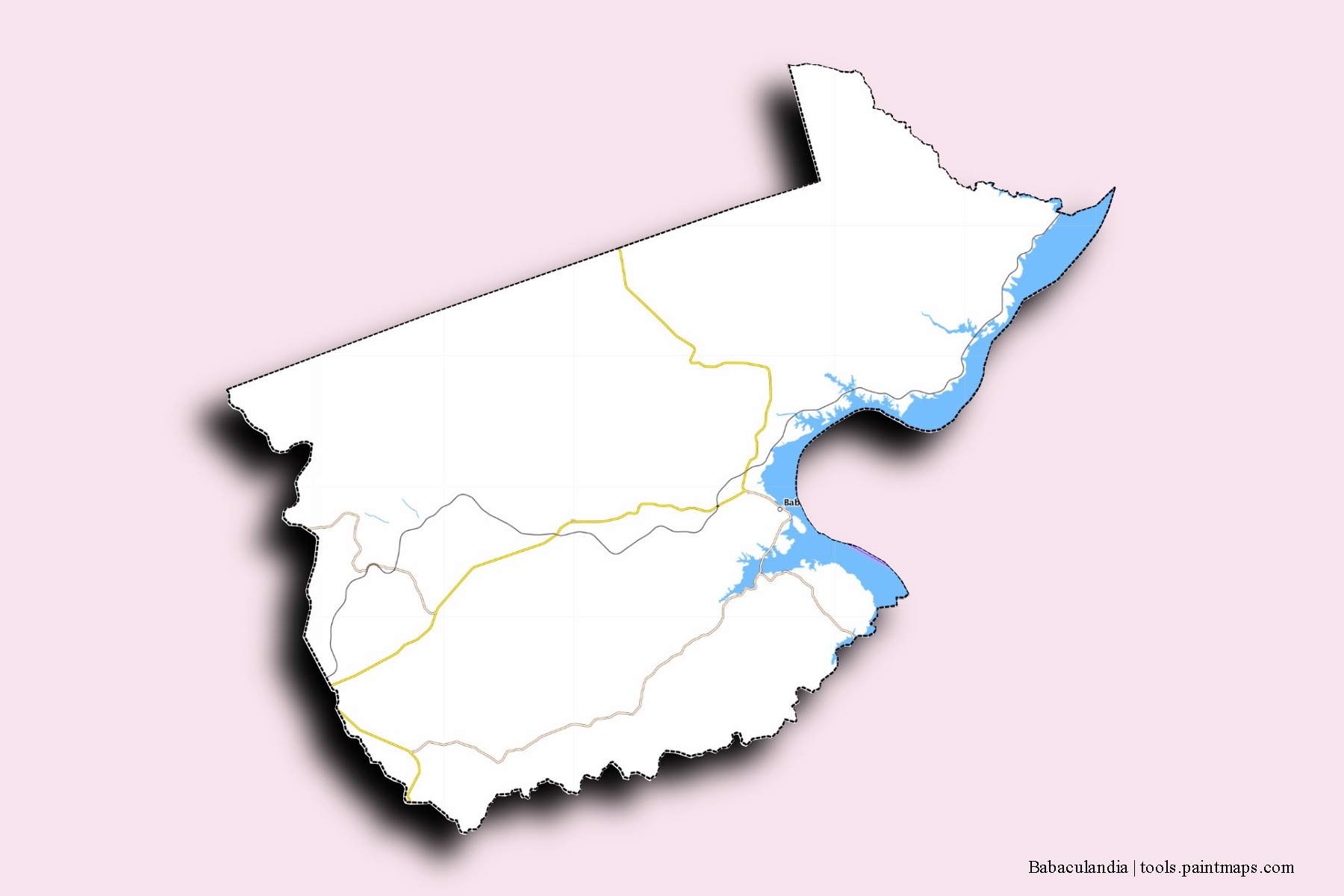 Mapa de barrios y pueblos de Babaculandia con efecto de sombra 3D
