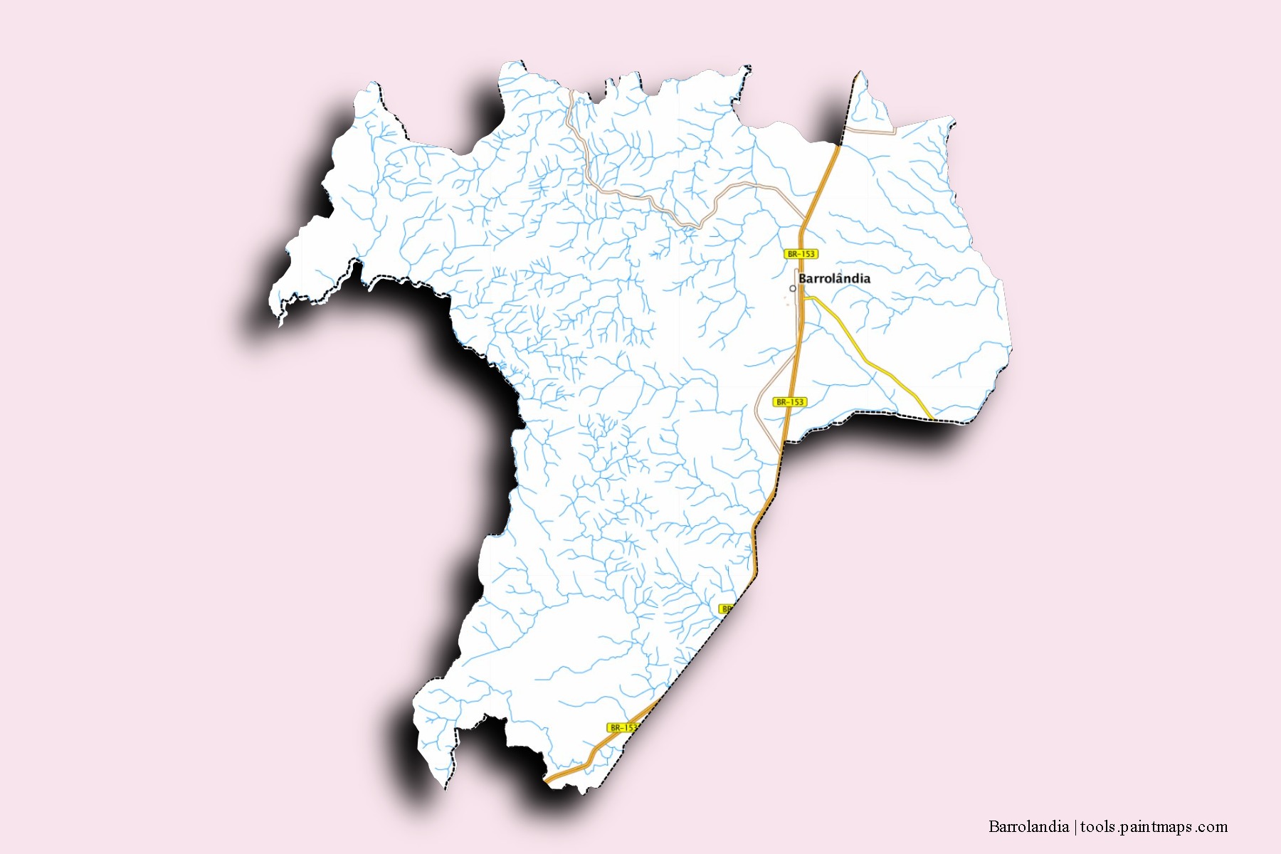 Mapa de barrios y pueblos de Barrolandia con efecto de sombra 3D