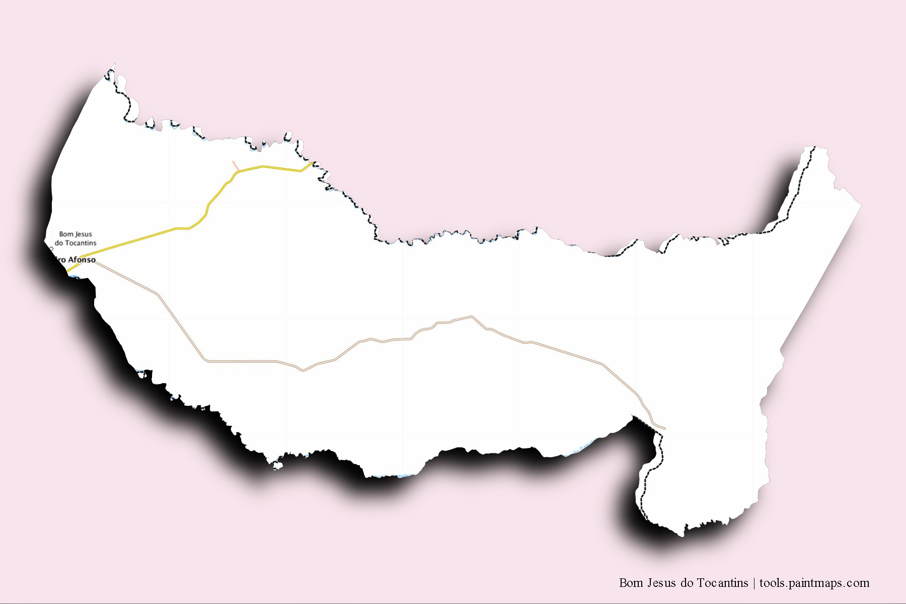 Mapa de barrios y pueblos de Bom Jesus do Tocantins con efecto de sombra 3D