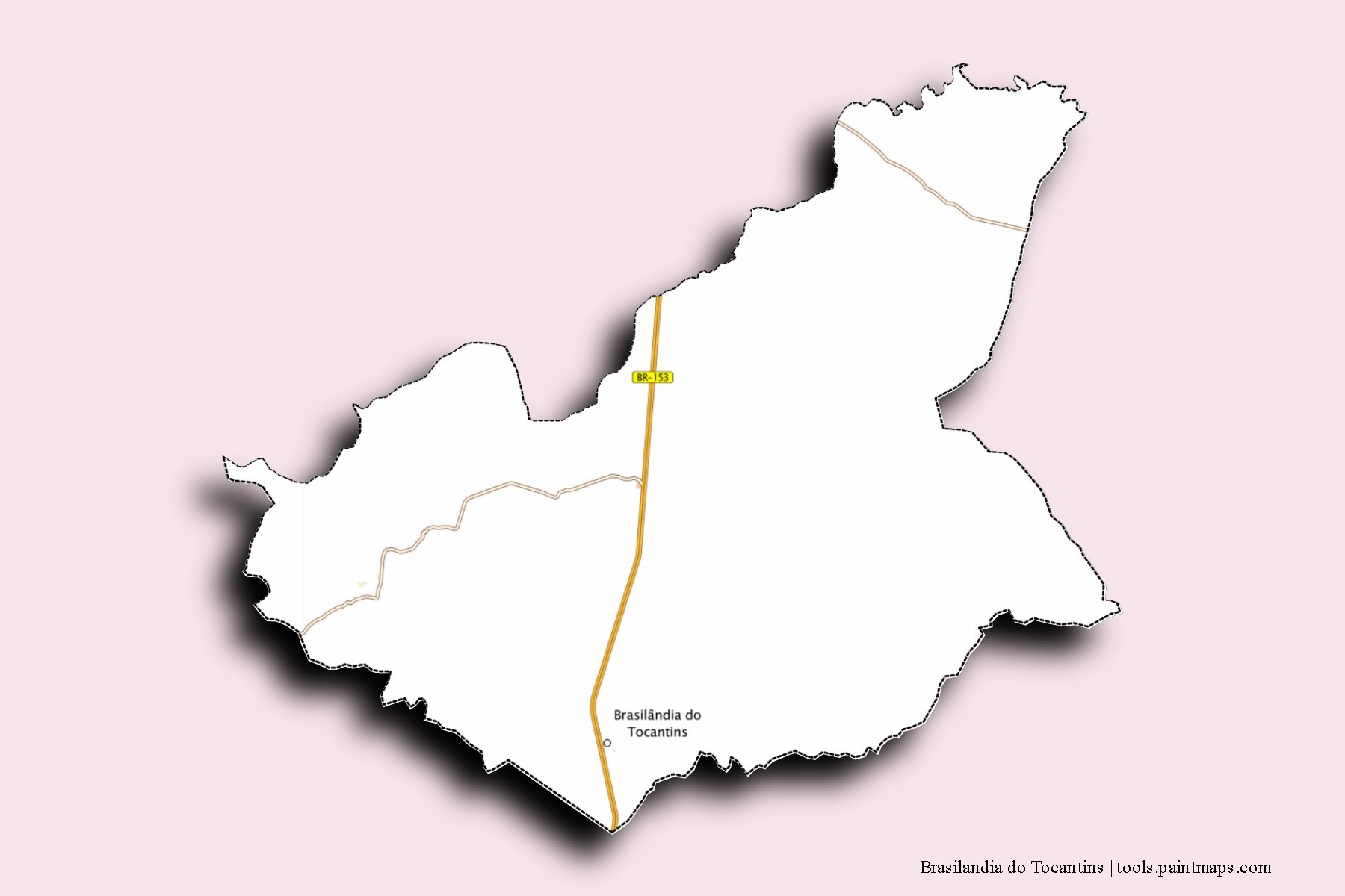 Mapa de barrios y pueblos de Brasilandia do Tocantins con efecto de sombra 3D