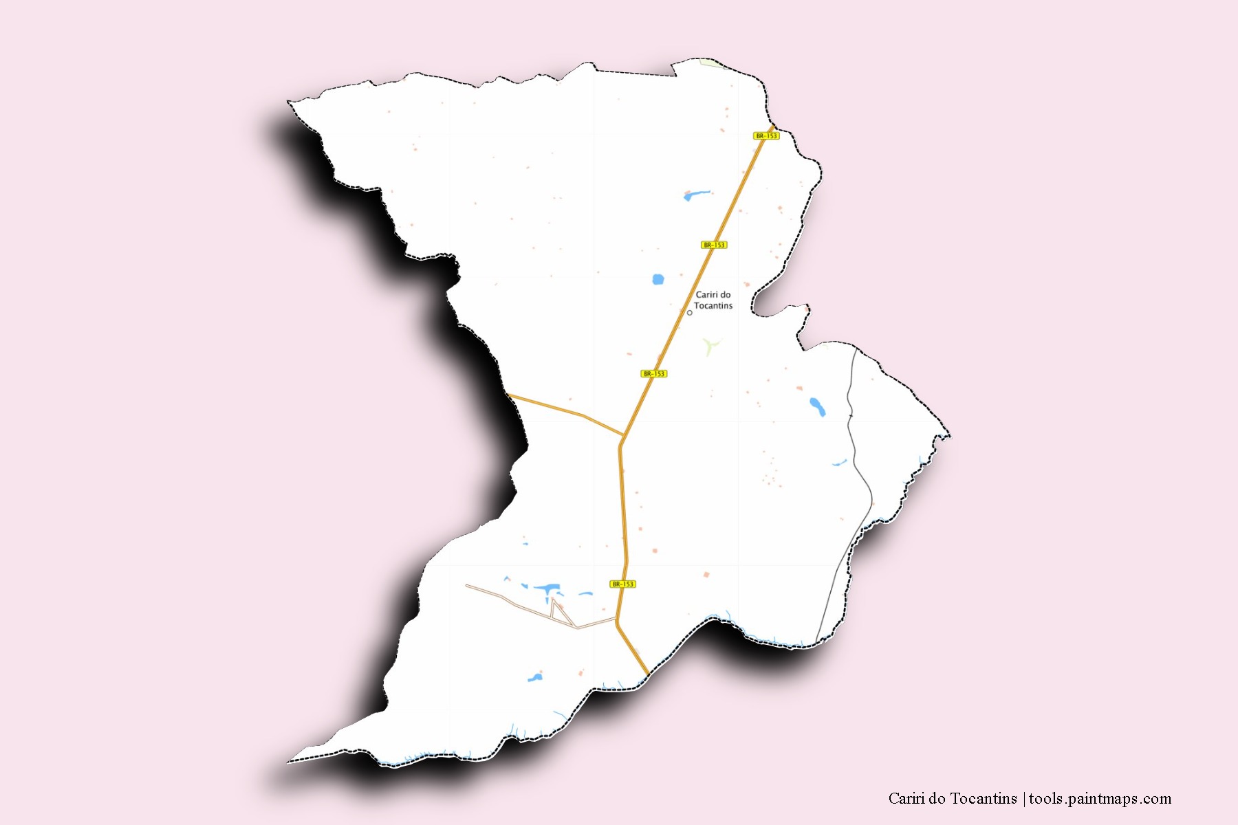 Mapa de barrios y pueblos de Cariri do Tocantins con efecto de sombra 3D