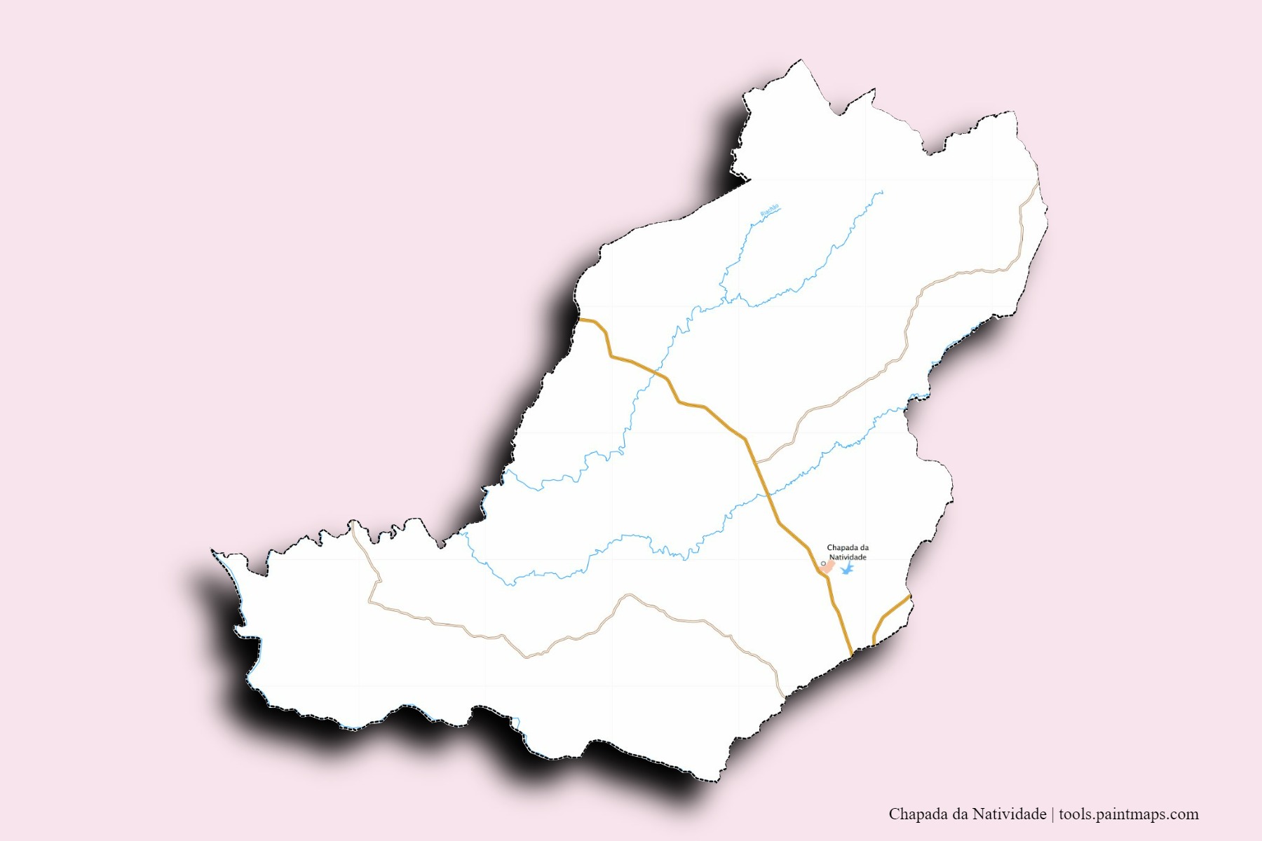 Mapa de barrios y pueblos de Chapada da Natividade con efecto de sombra 3D