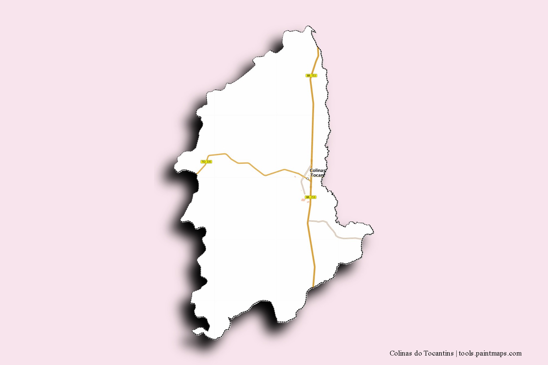 Mapa de barrios y pueblos de Colinas do Tocantins con efecto de sombra 3D