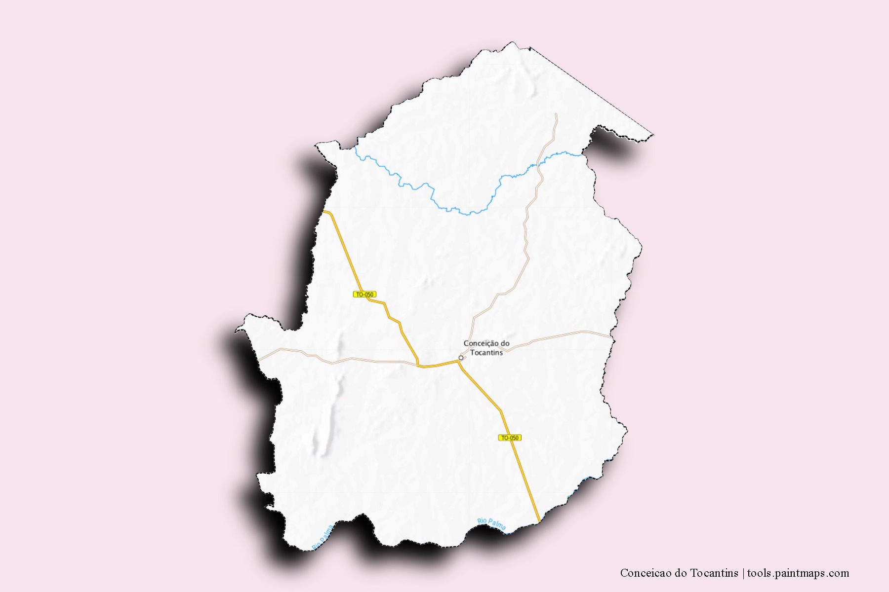 Mapa de barrios y pueblos de Conceicao do Tocantins con efecto de sombra 3D