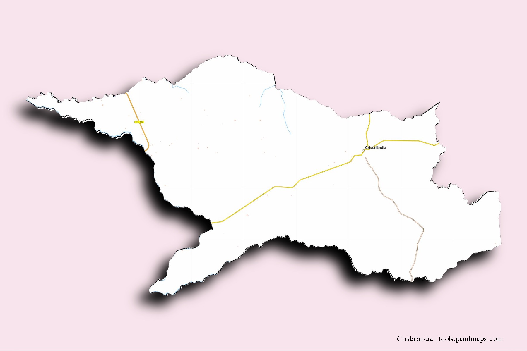 Mapa de barrios y pueblos de Cristalandia con efecto de sombra 3D