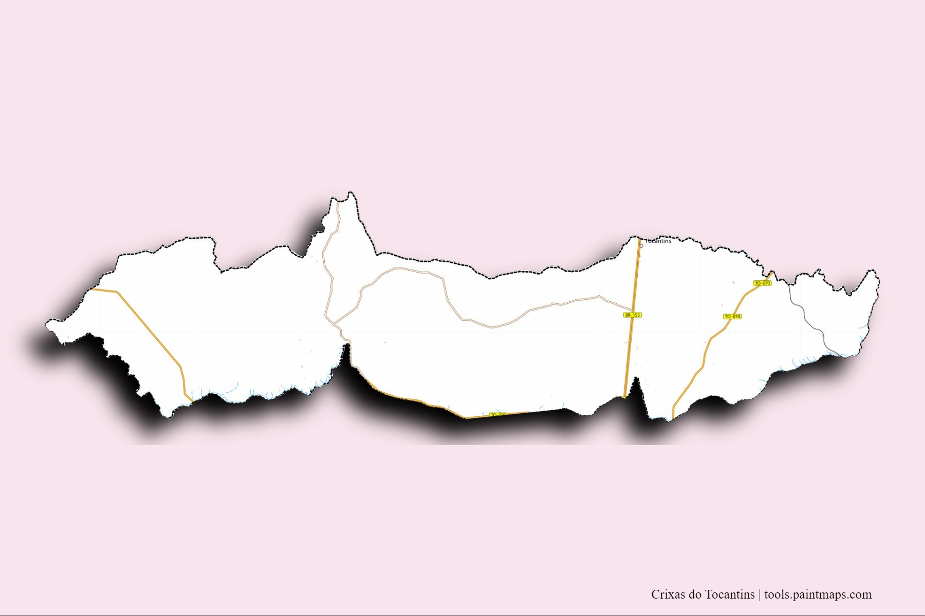 Mapa de barrios y pueblos de Crixas do Tocantins con efecto de sombra 3D