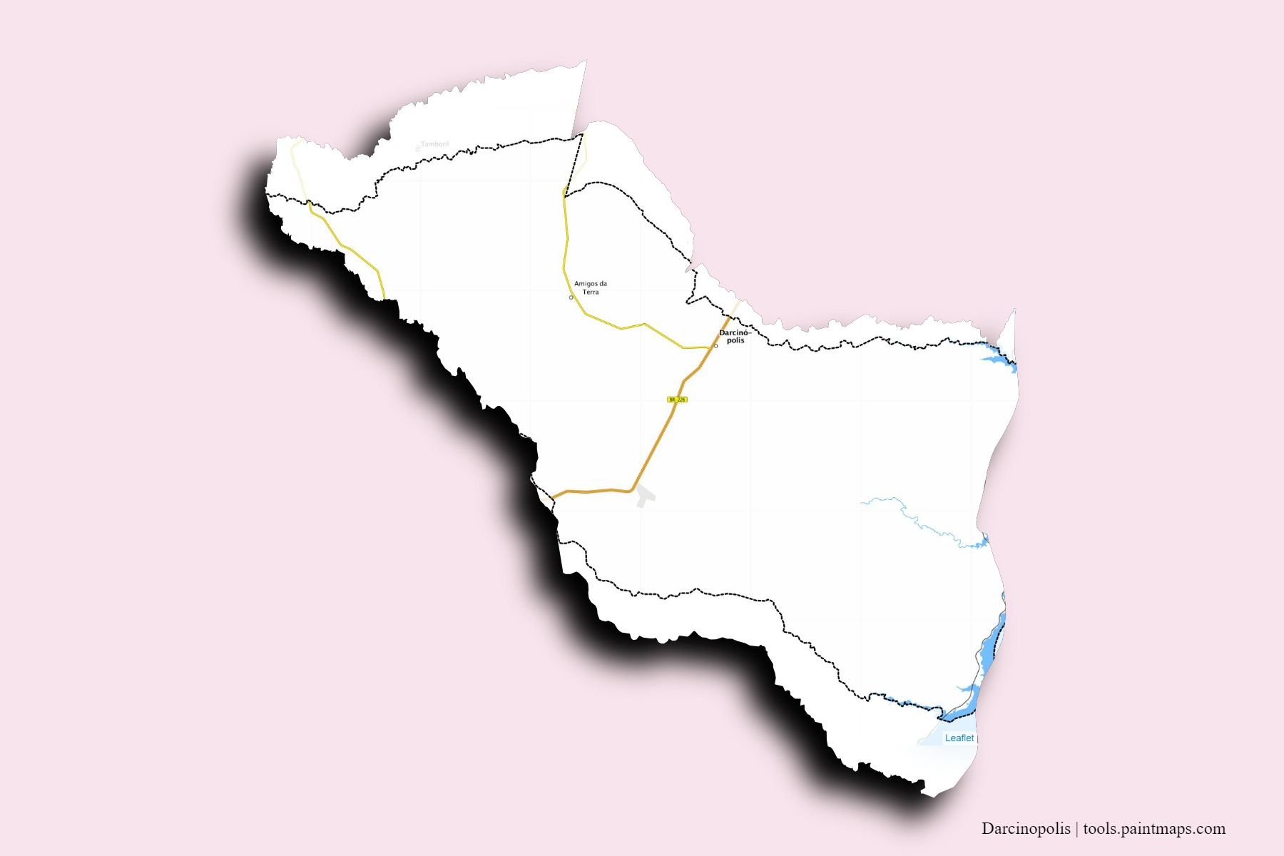 Mapa de barrios y pueblos de Darcinopolis con efecto de sombra 3D