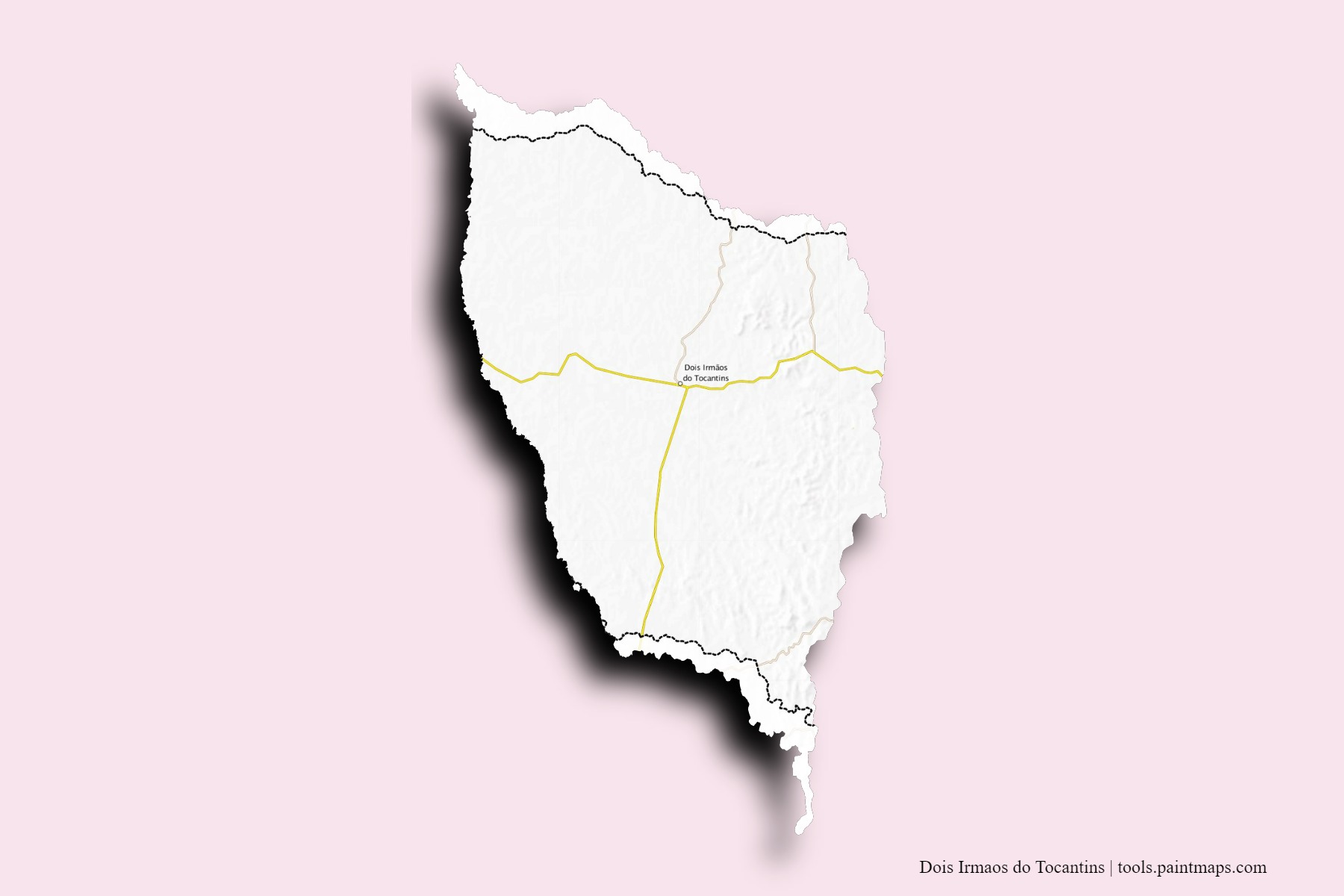 Mapa de barrios y pueblos de Dois Irmaos do Tocantins con efecto de sombra 3D