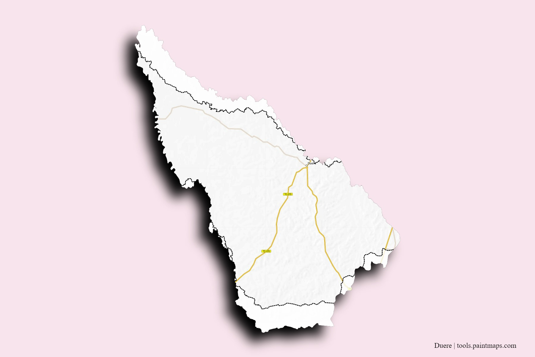 Mapa de barrios y pueblos de Duere con efecto de sombra 3D