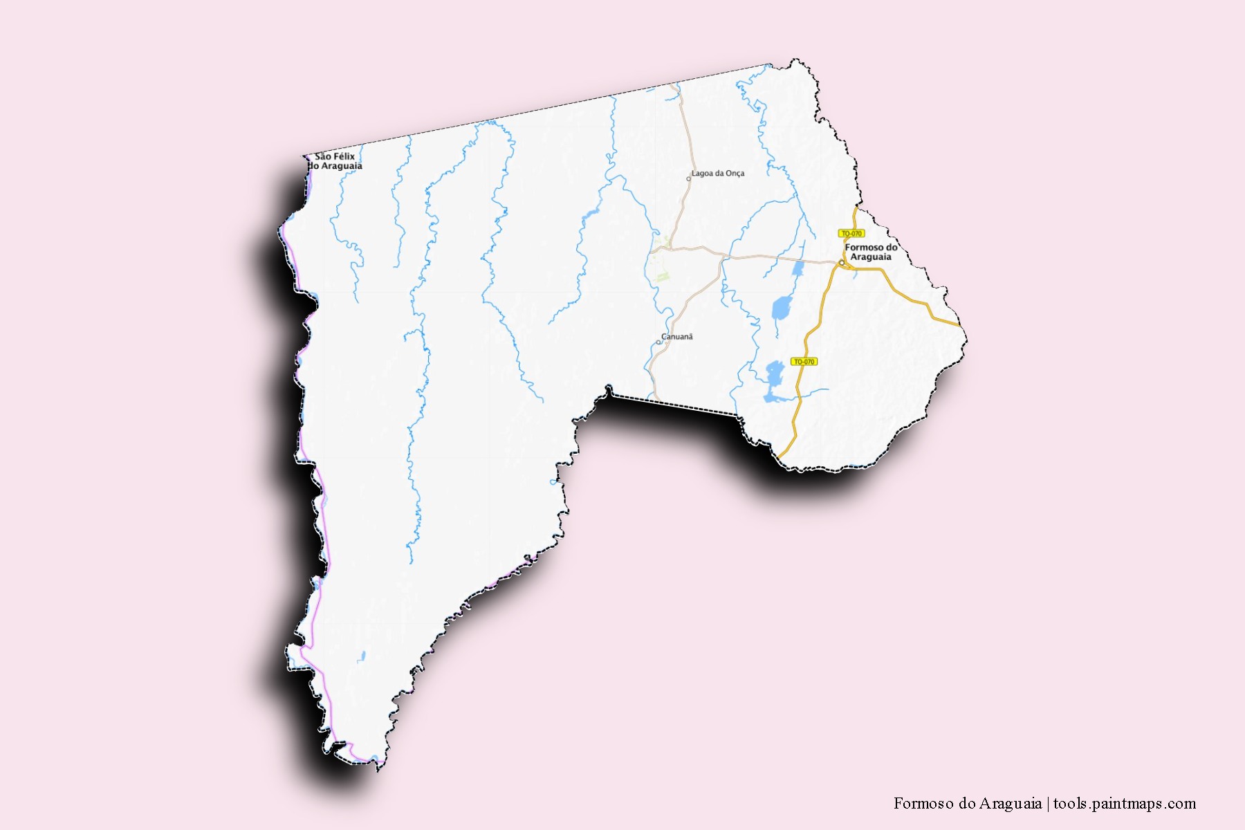 Mapa de barrios y pueblos de Formoso do Araguaia con efecto de sombra 3D