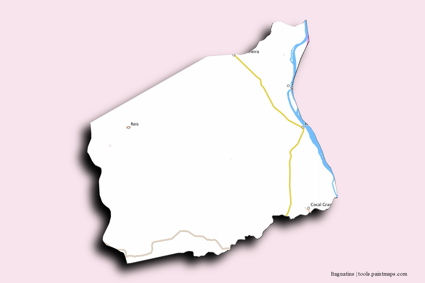 Mapa de barrios y pueblos de Itaguatins con efecto de sombra 3D