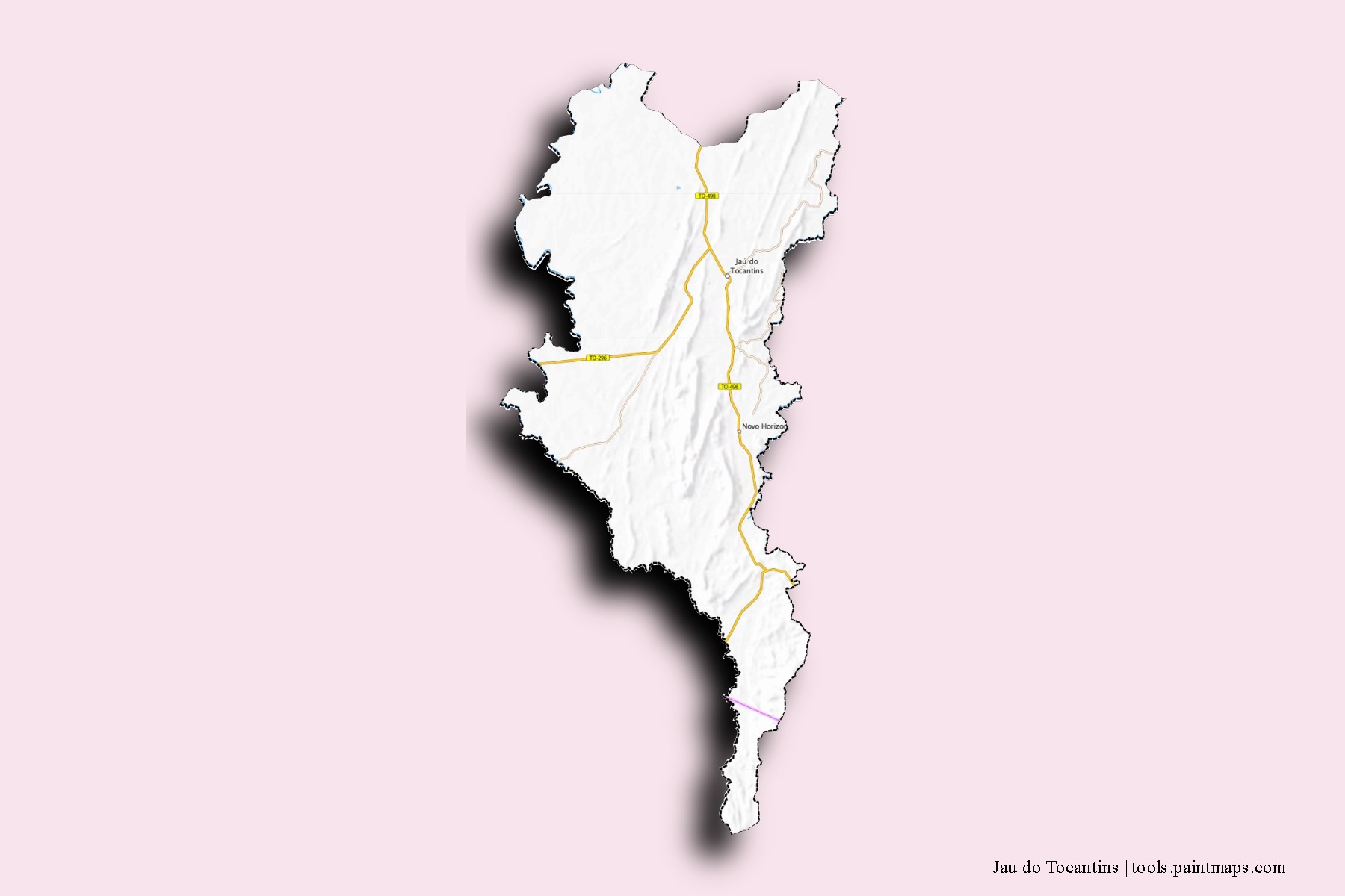 Mapa de barrios y pueblos de Jau do Tocantins con efecto de sombra 3D