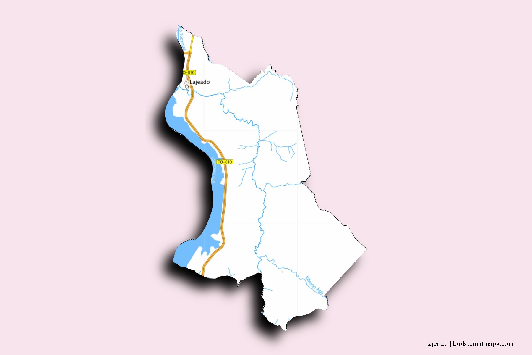 Mapa de barrios y pueblos de Lajeado con efecto de sombra 3D