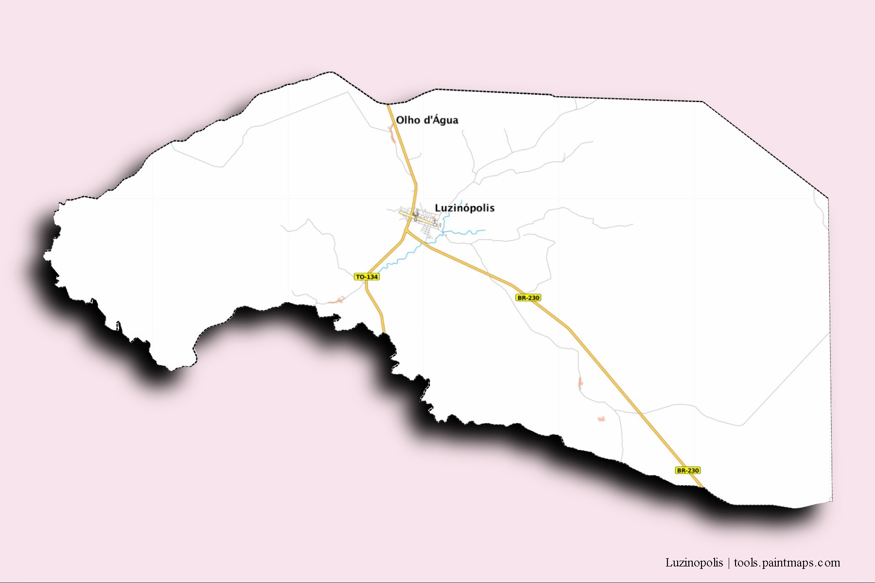 Mapa de barrios y pueblos de Luzinopolis con efecto de sombra 3D