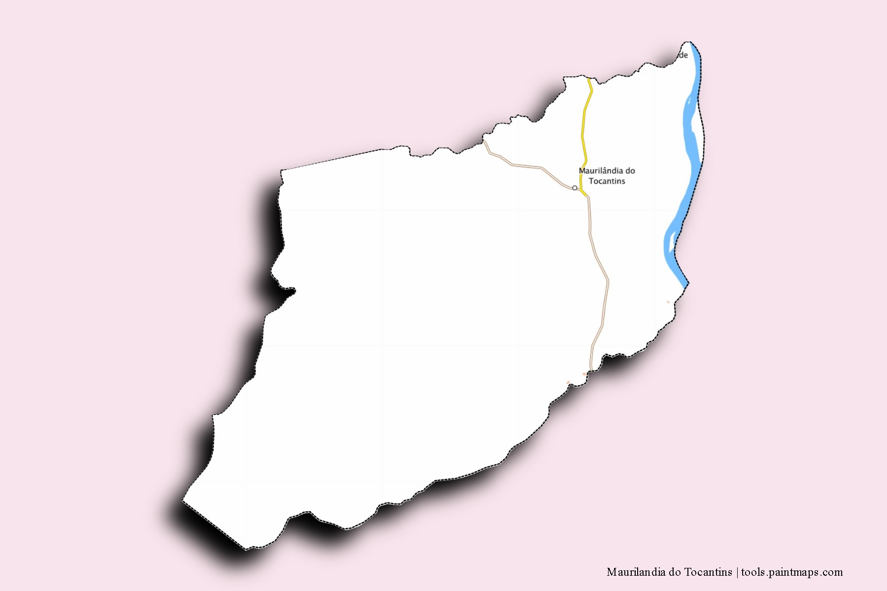 Mapa de barrios y pueblos de Maurilandia do Tocantins con efecto de sombra 3D