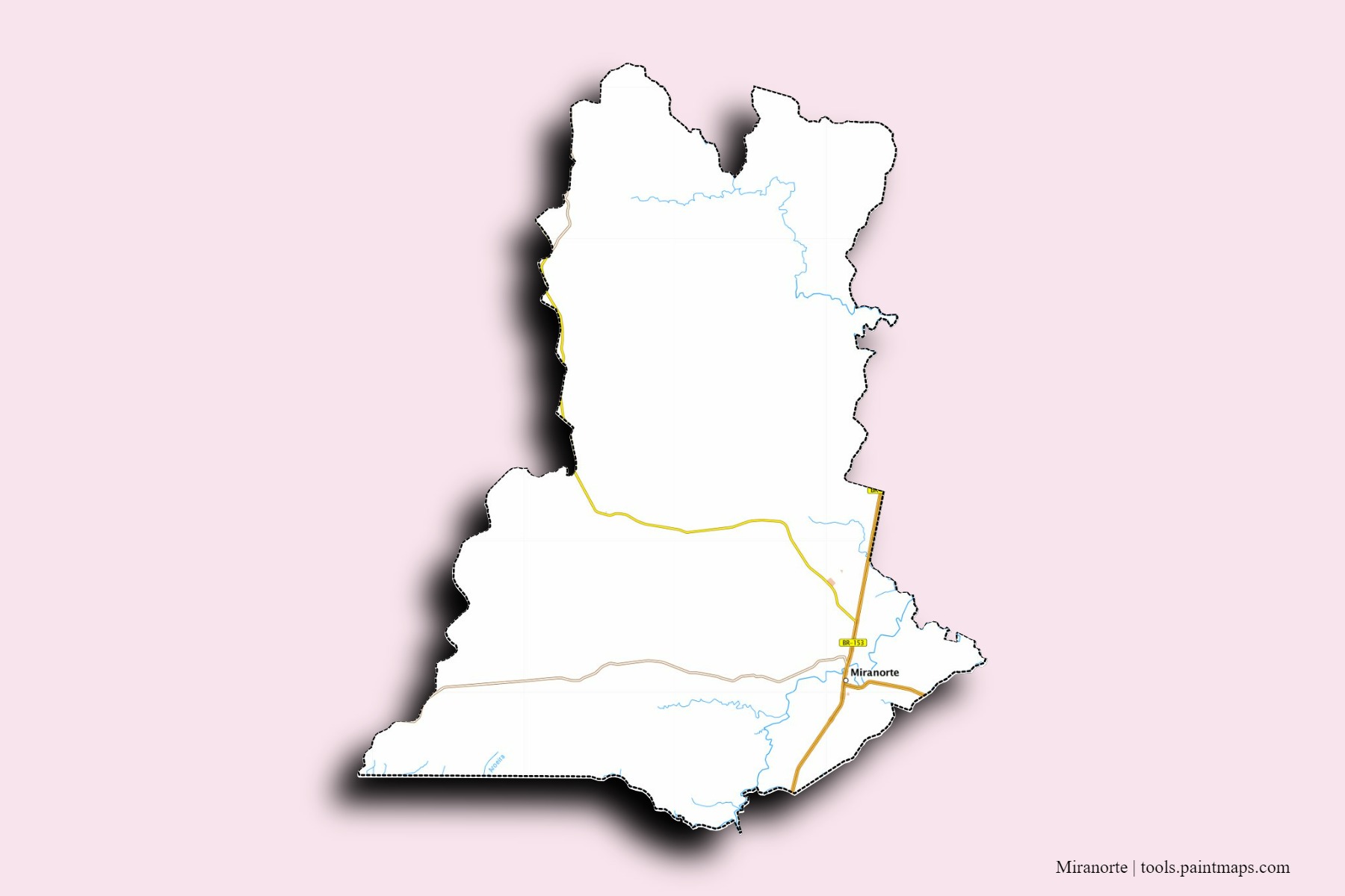 Mapa de barrios y pueblos de Miranorte con efecto de sombra 3D