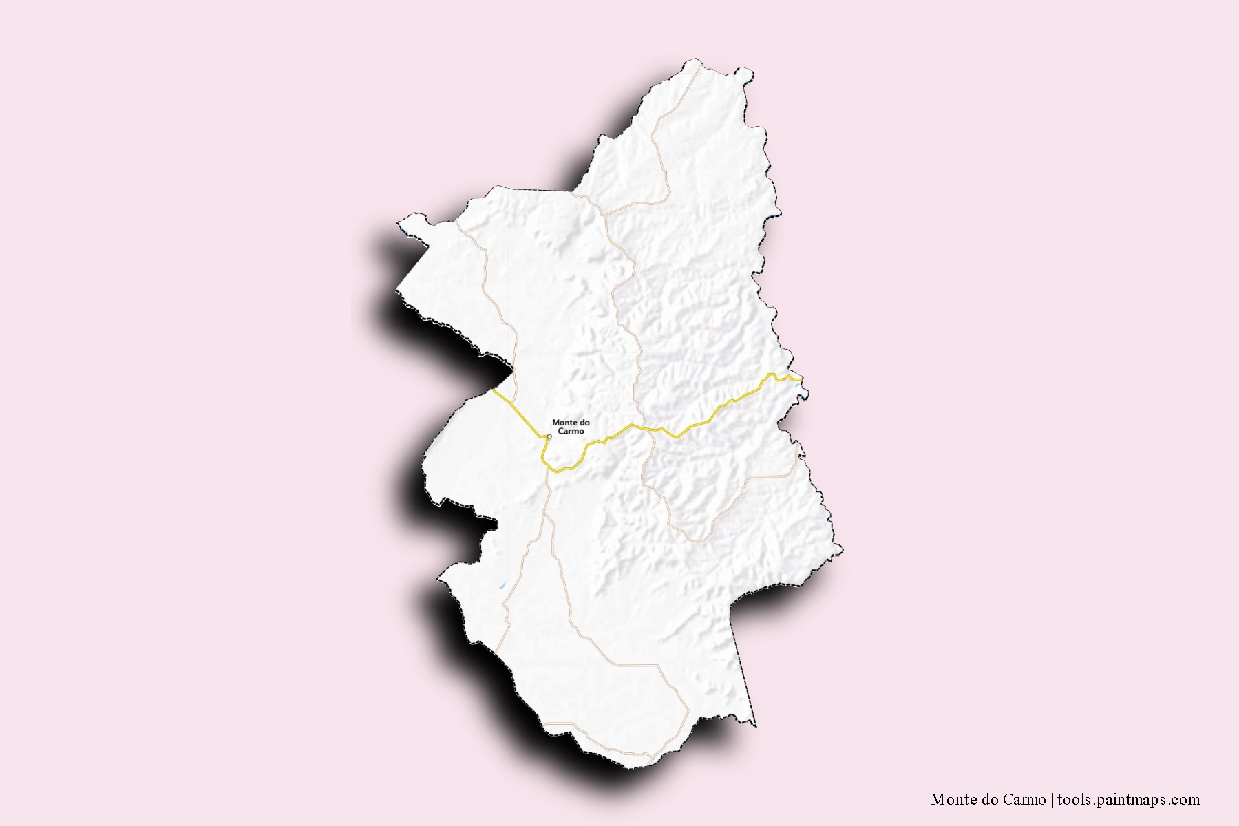 Mapa de barrios y pueblos de Monte do Carmo con efecto de sombra 3D