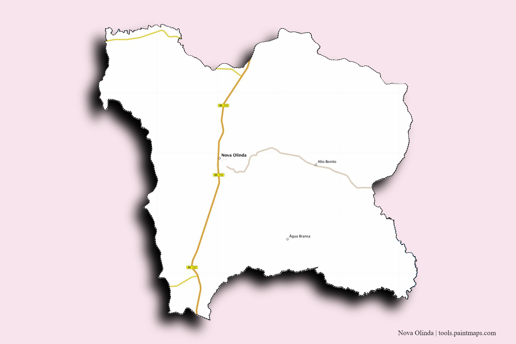 Mapa de barrios y pueblos de Nova Olinda con efecto de sombra 3D