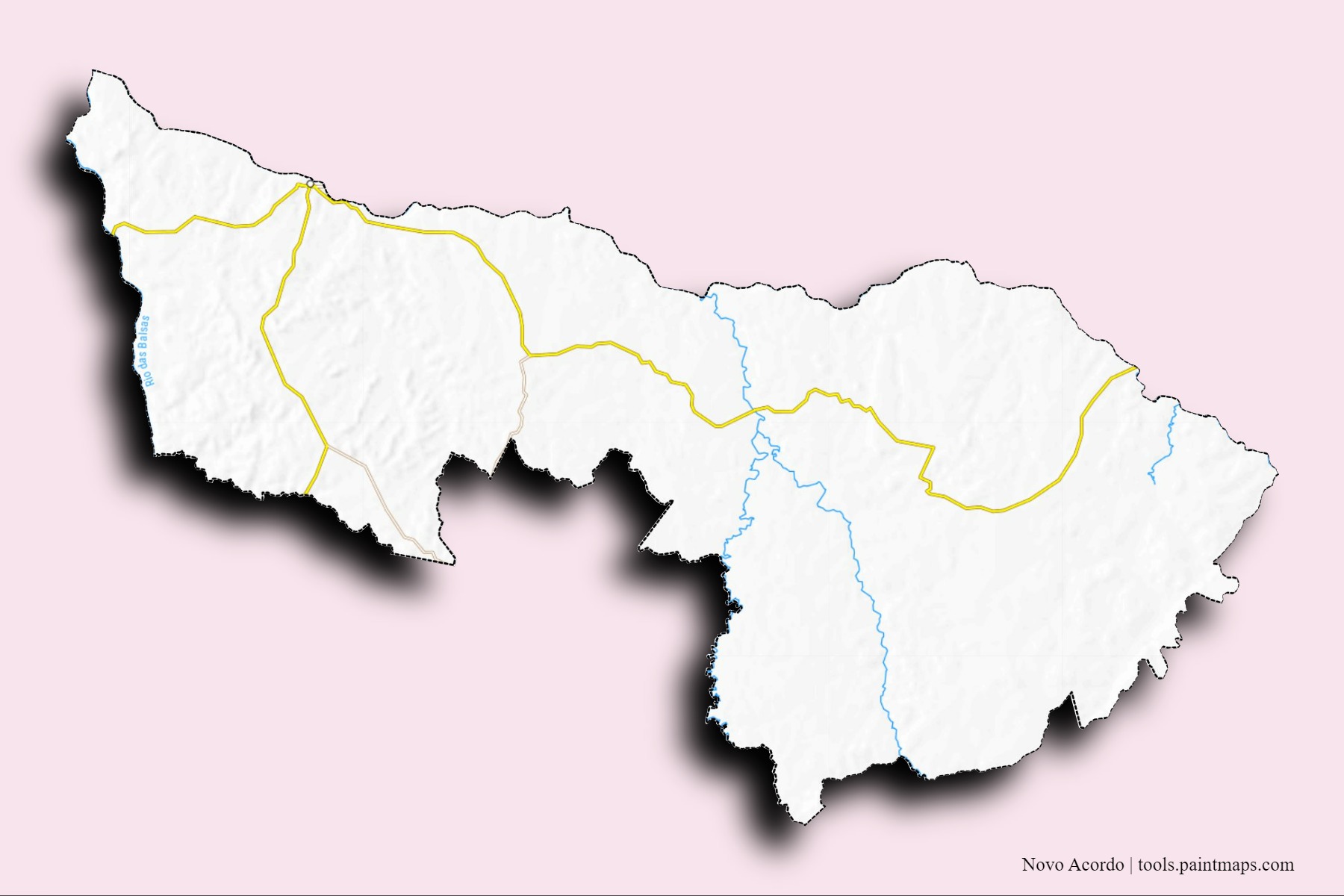 Mapa de barrios y pueblos de Novo Acordo con efecto de sombra 3D