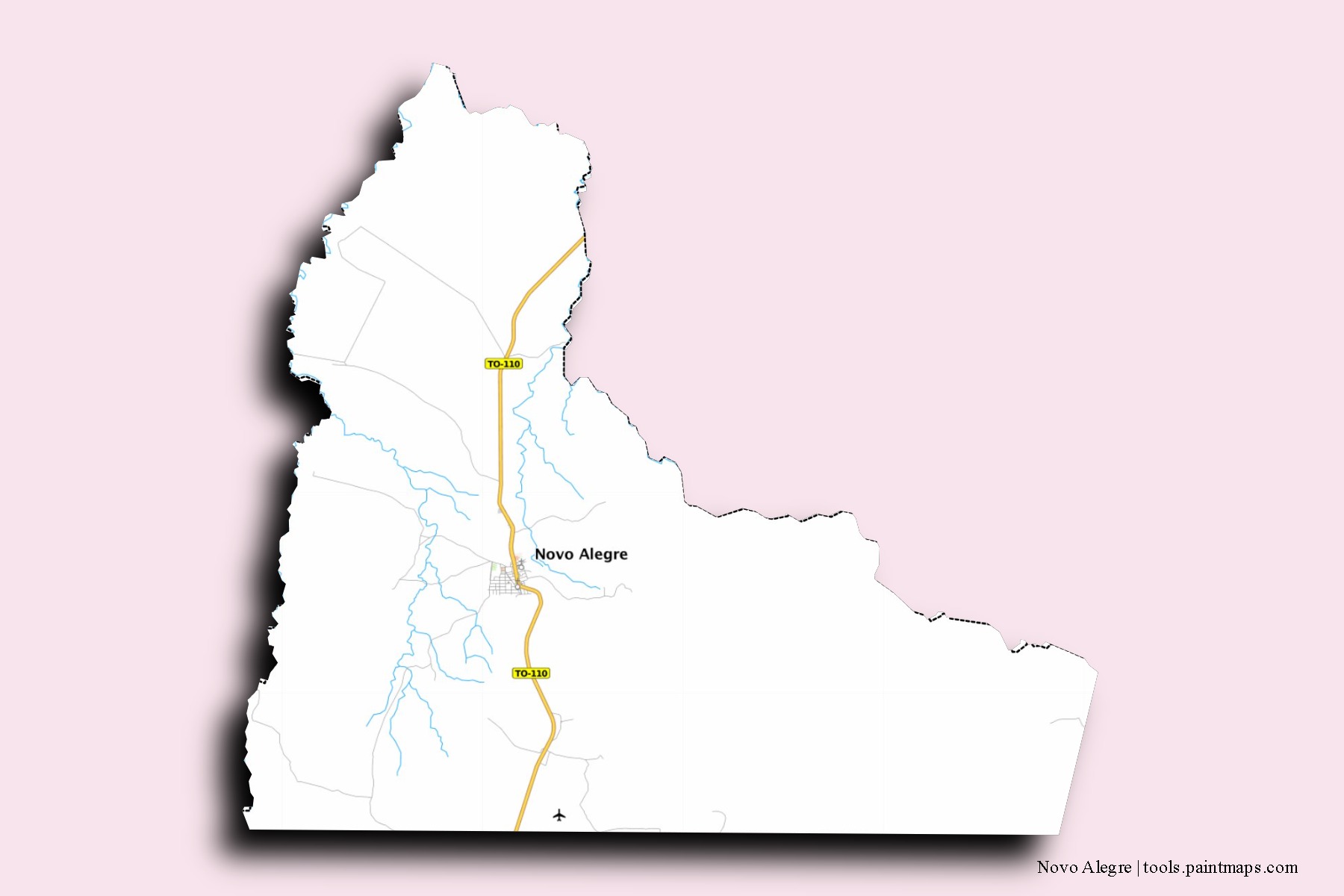 Mapa de barrios y pueblos de Novo Alegre con efecto de sombra 3D