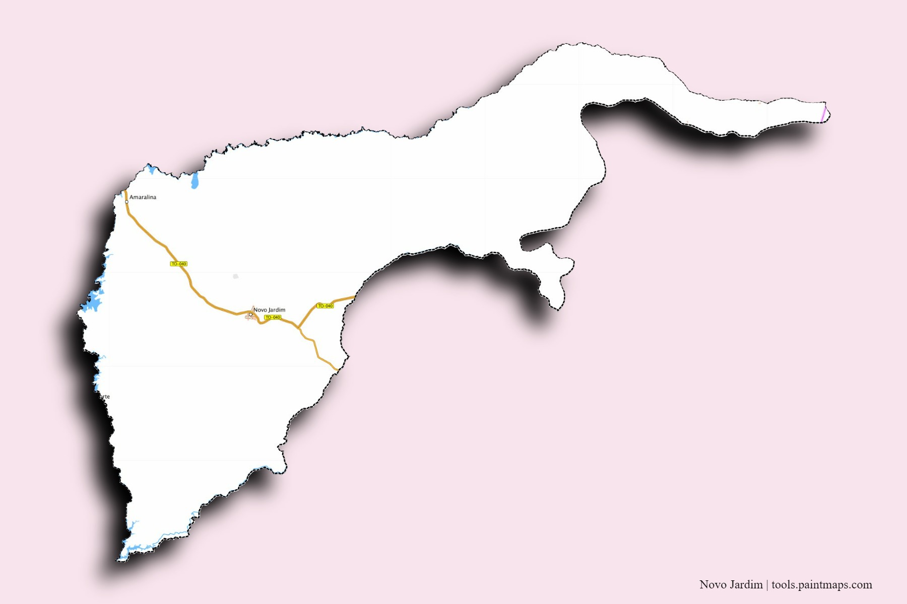 Mapa de barrios y pueblos de Novo Jardim con efecto de sombra 3D