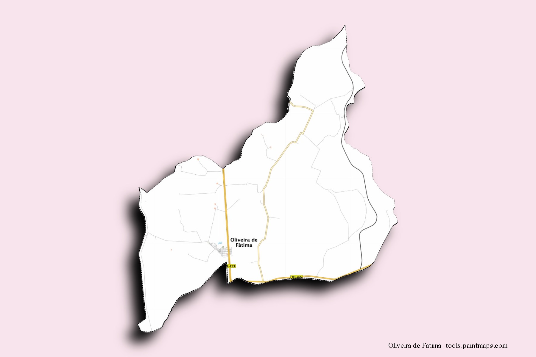 Mapa de barrios y pueblos de Oliveira de Fatima con efecto de sombra 3D