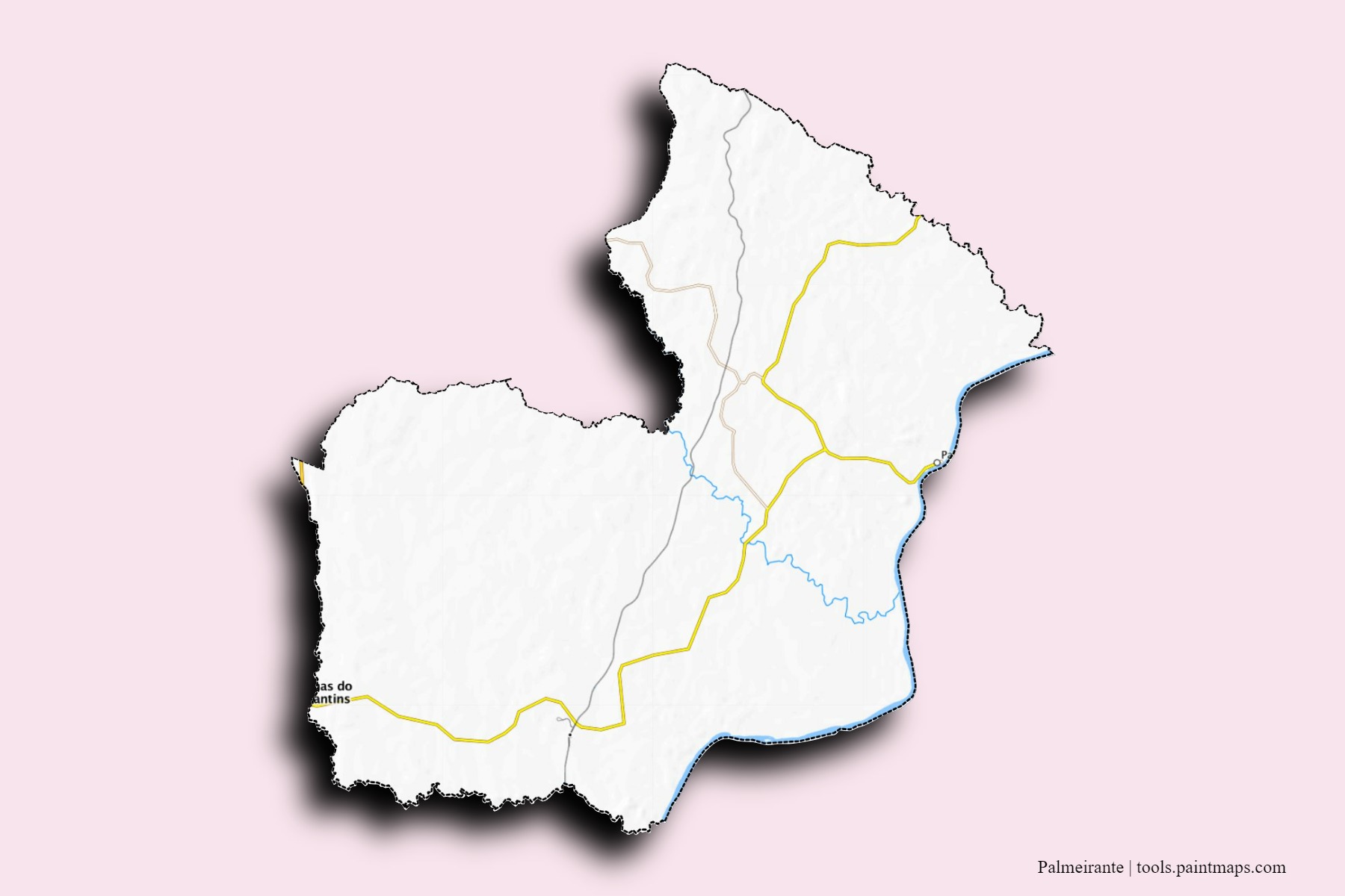 Mapa de barrios y pueblos de Palmeirante con efecto de sombra 3D