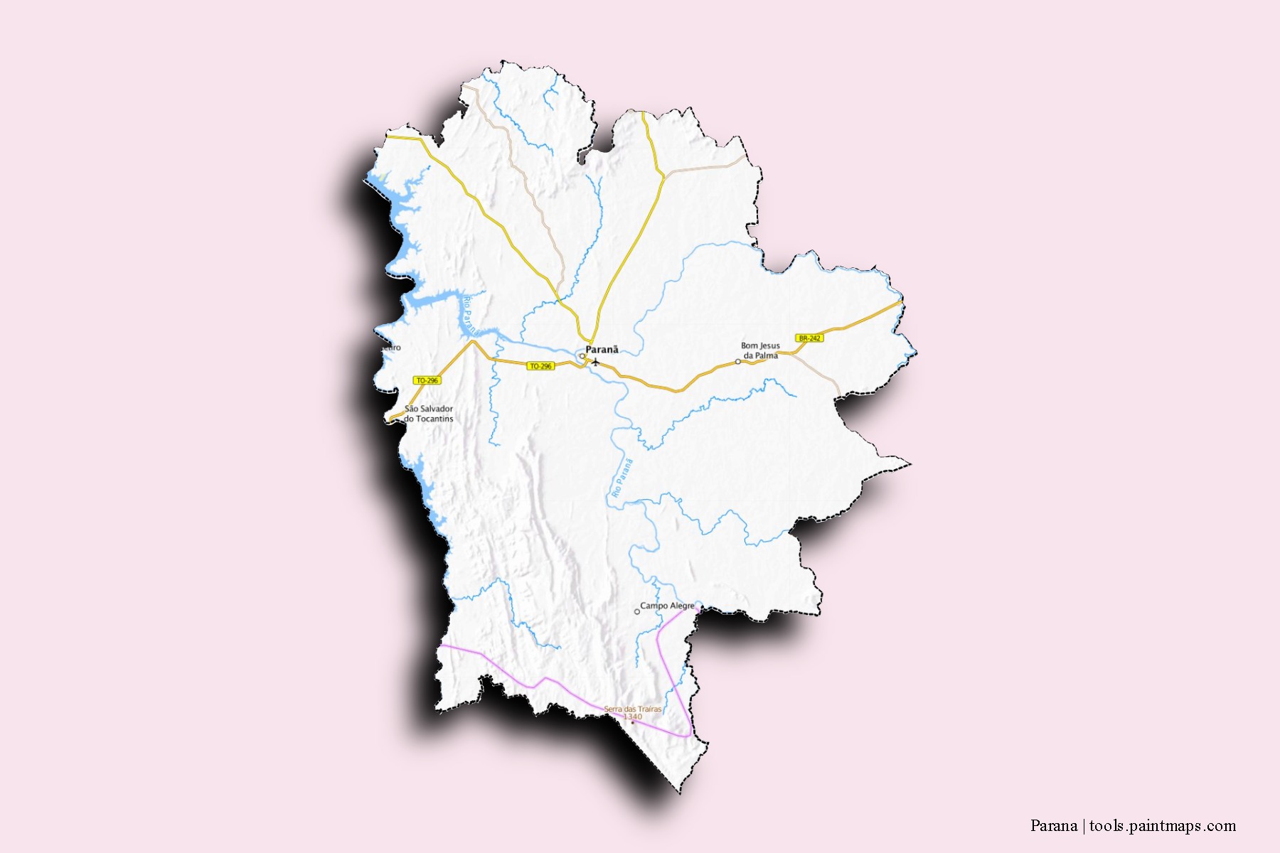 Mapa de barrios y pueblos de Parana con efecto de sombra 3D