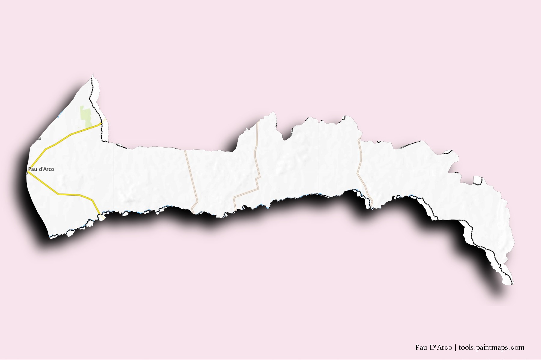 Mapa de barrios y pueblos de Pau D'Arco con efecto de sombra 3D