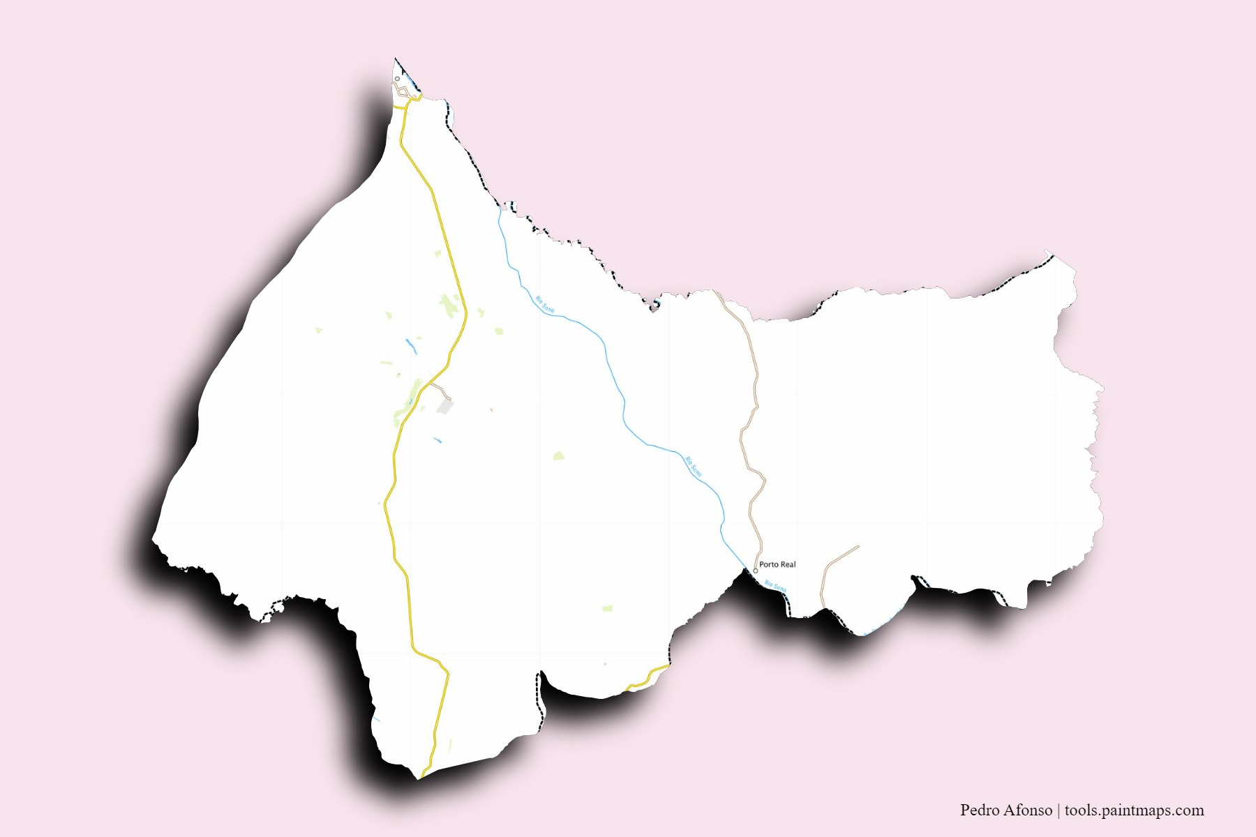 Mapa de barrios y pueblos de Pedro Afonso con efecto de sombra 3D