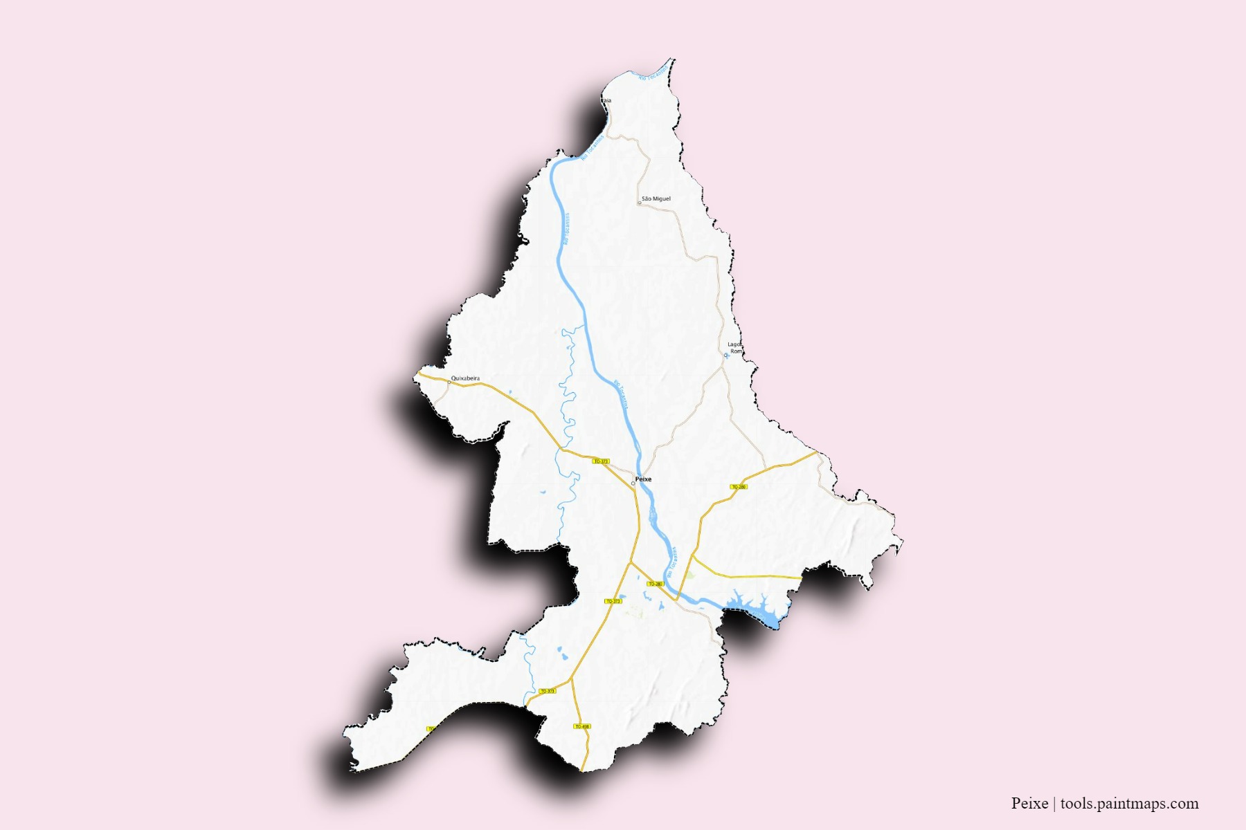 Mapa de barrios y pueblos de Peixe con efecto de sombra 3D