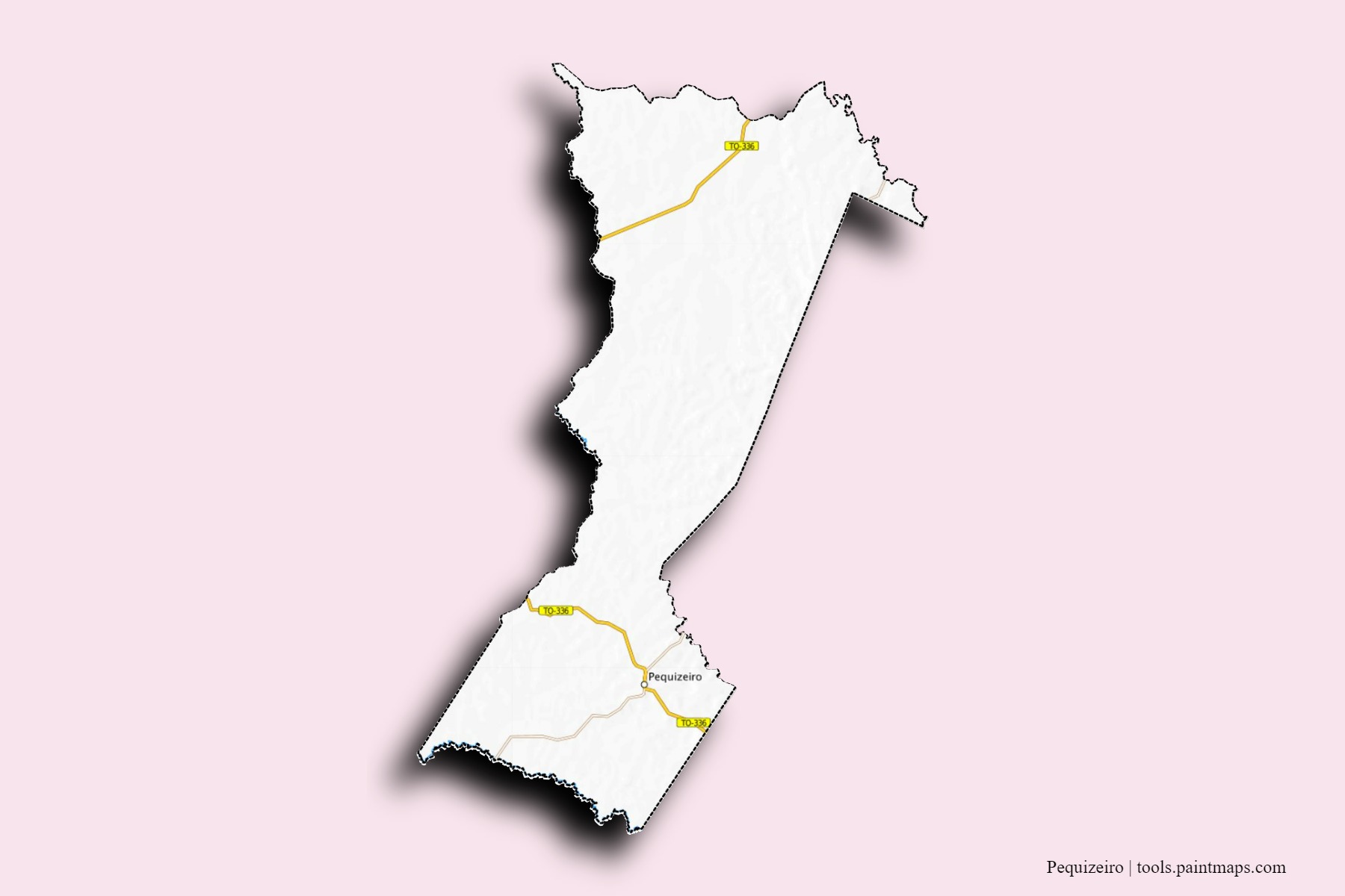 Mapa de barrios y pueblos de Pequizeiro con efecto de sombra 3D