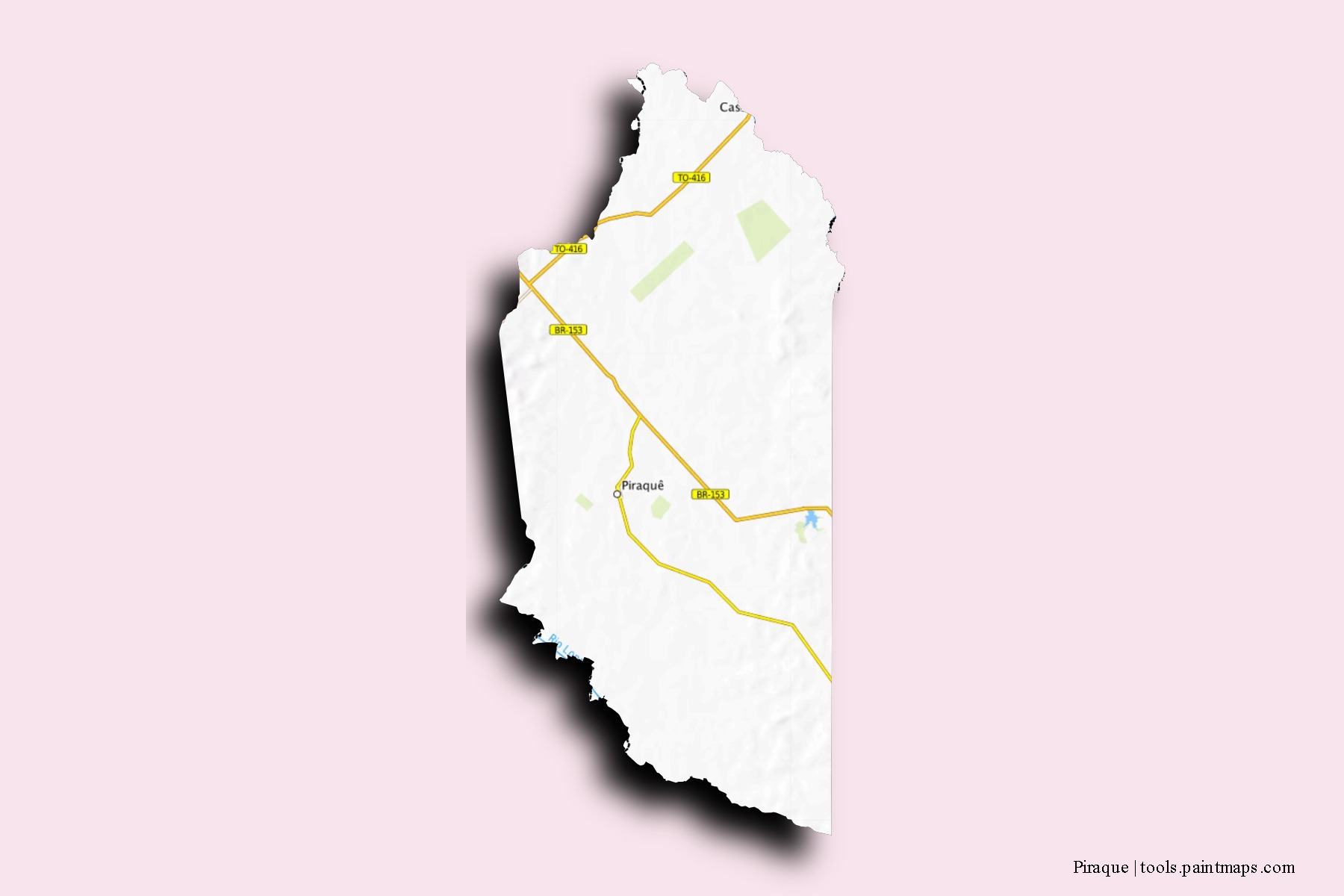 Mapa de barrios y pueblos de Piraque con efecto de sombra 3D